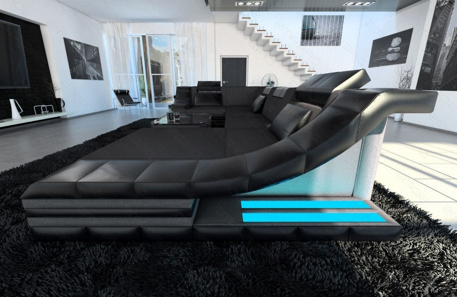 Design Stoff-Wohnlandschaft Turino U-Form Dunkelgrau-Schwarz