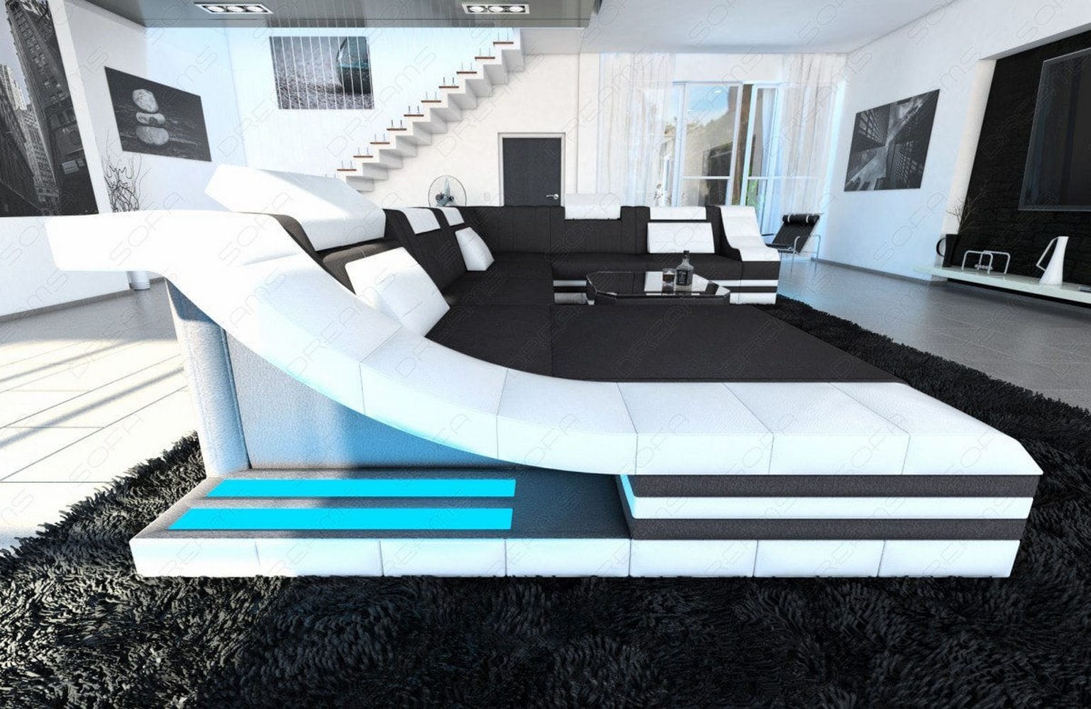 Design Stoff-Wohnlandschaft Turino XL – Komfort Dunkelgrau-Weiß