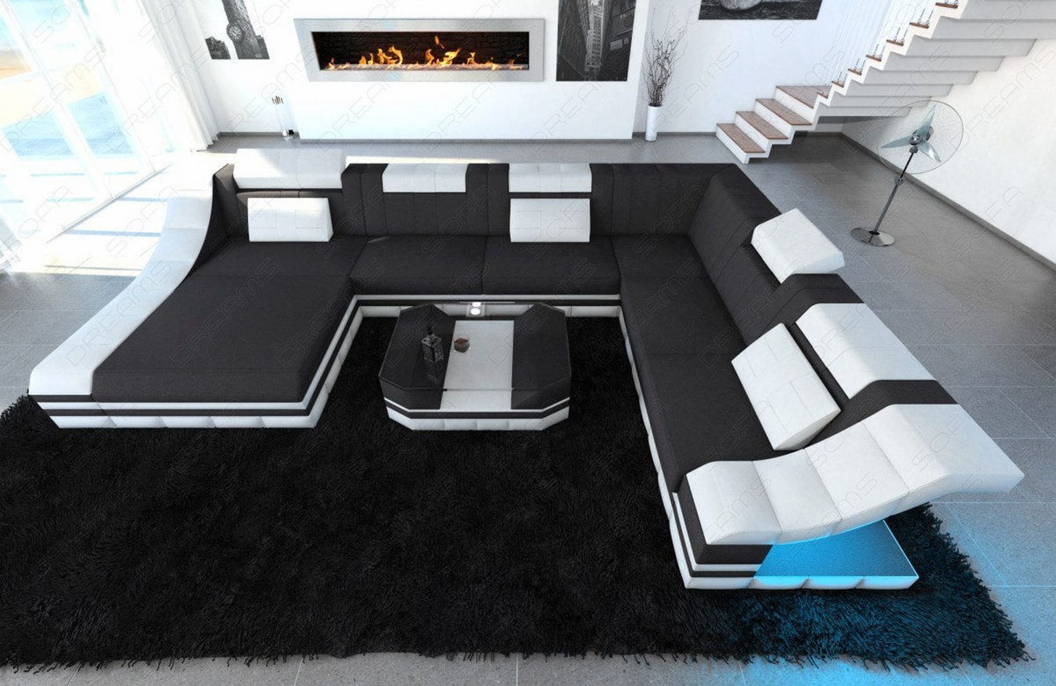 Design Stoff-Wohnlandschaft Turino XL – Komfort Dunkelgrau-Weiß