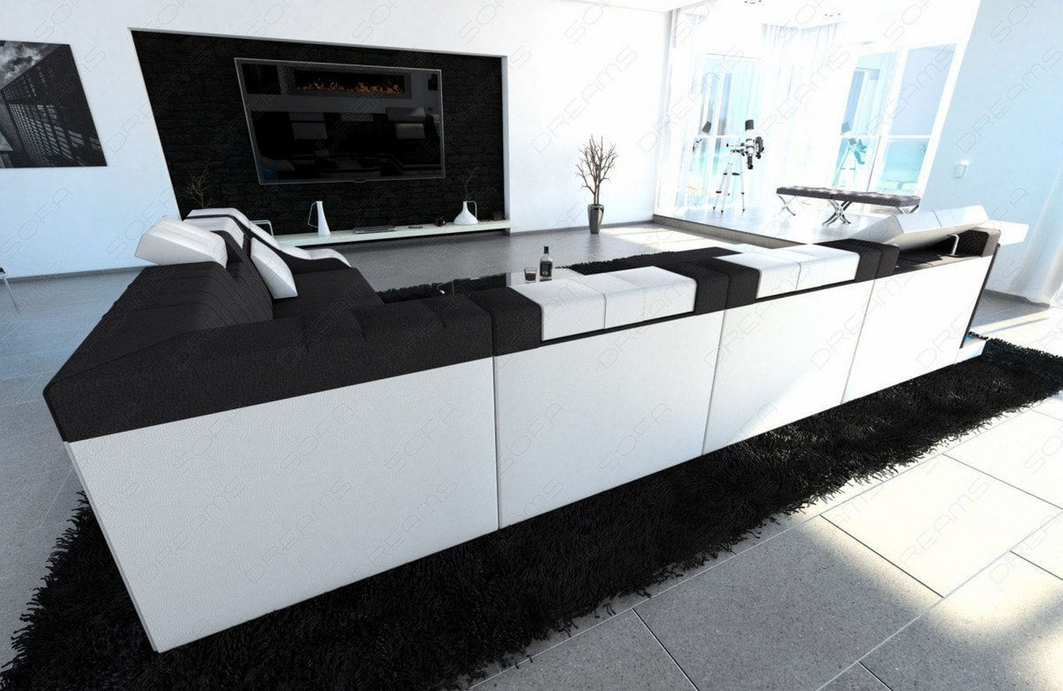 Design Stoff-Wohnlandschaft Turino XL – Komfort Dunkelgrau-Weiß