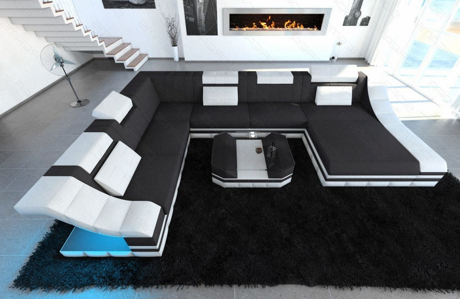 Design Stoff-Wohnlandschaft Turino XL – Komfort Dunkelgrau-Weiß