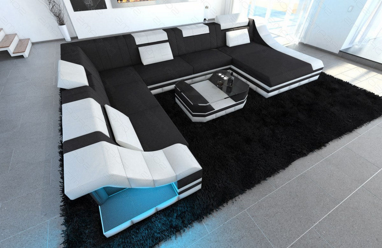 Design Stoff-Wohnlandschaft Turino XL – Komfort Dunkelgrau-Weiß