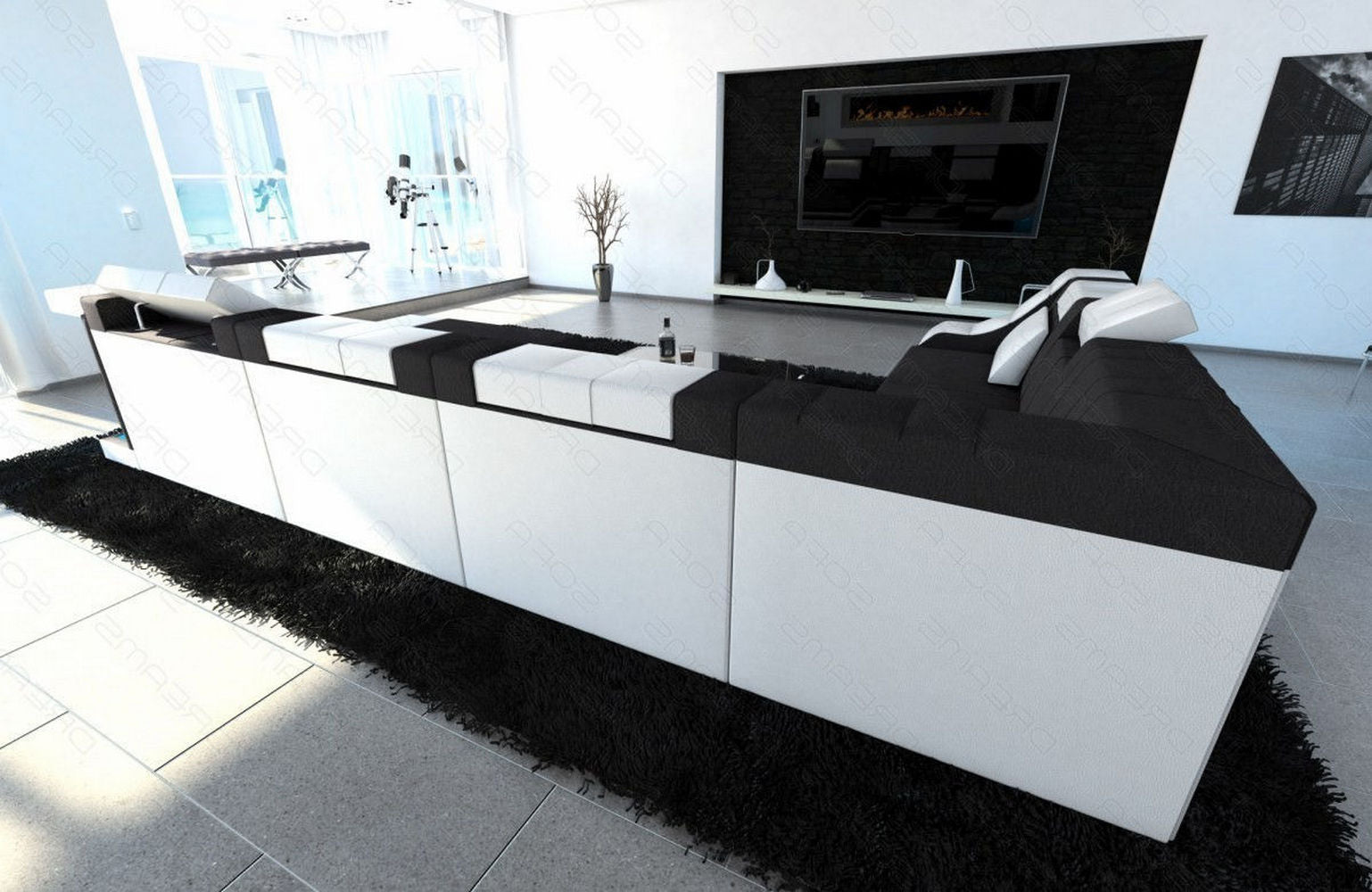 Design Stoff-Wohnlandschaft Turino XL – Komfort Dunkelgrau-Weiß