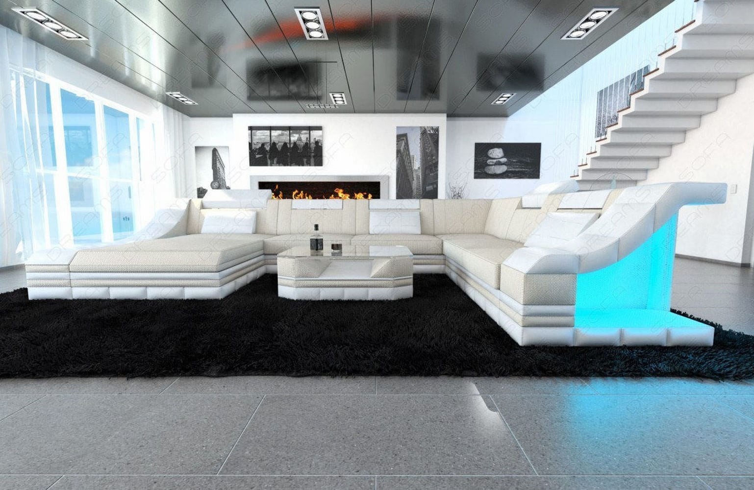 Design Stoff-Wohnlandschaft Turino XL – Komfort Elfenbein-Weiß
