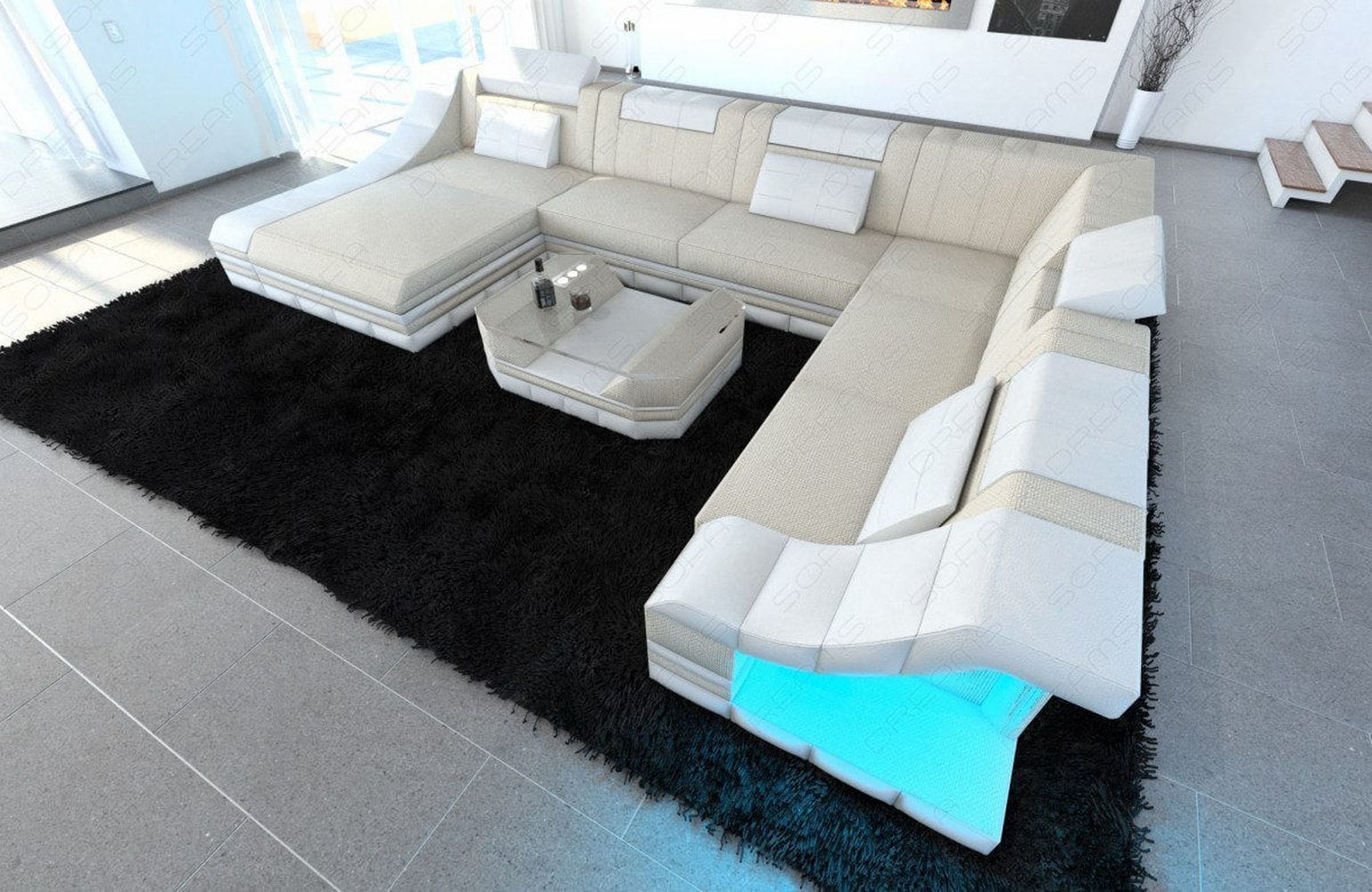 Design Stoff-Wohnlandschaft Turino XL – Komfort Elfenbein-Weiß