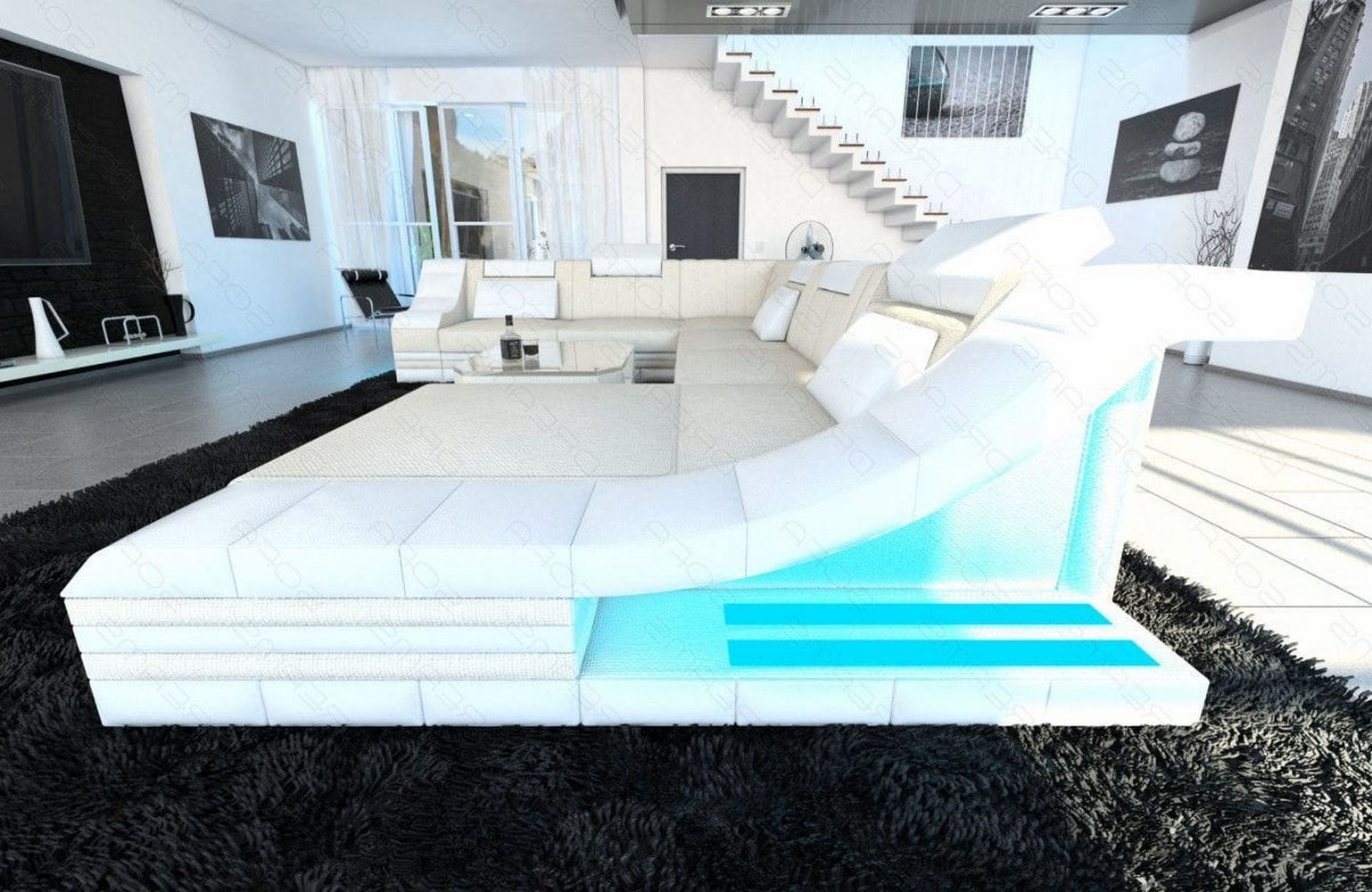 Design Stoff-Wohnlandschaft Turino XL – Komfort Elfenbein-Weiß