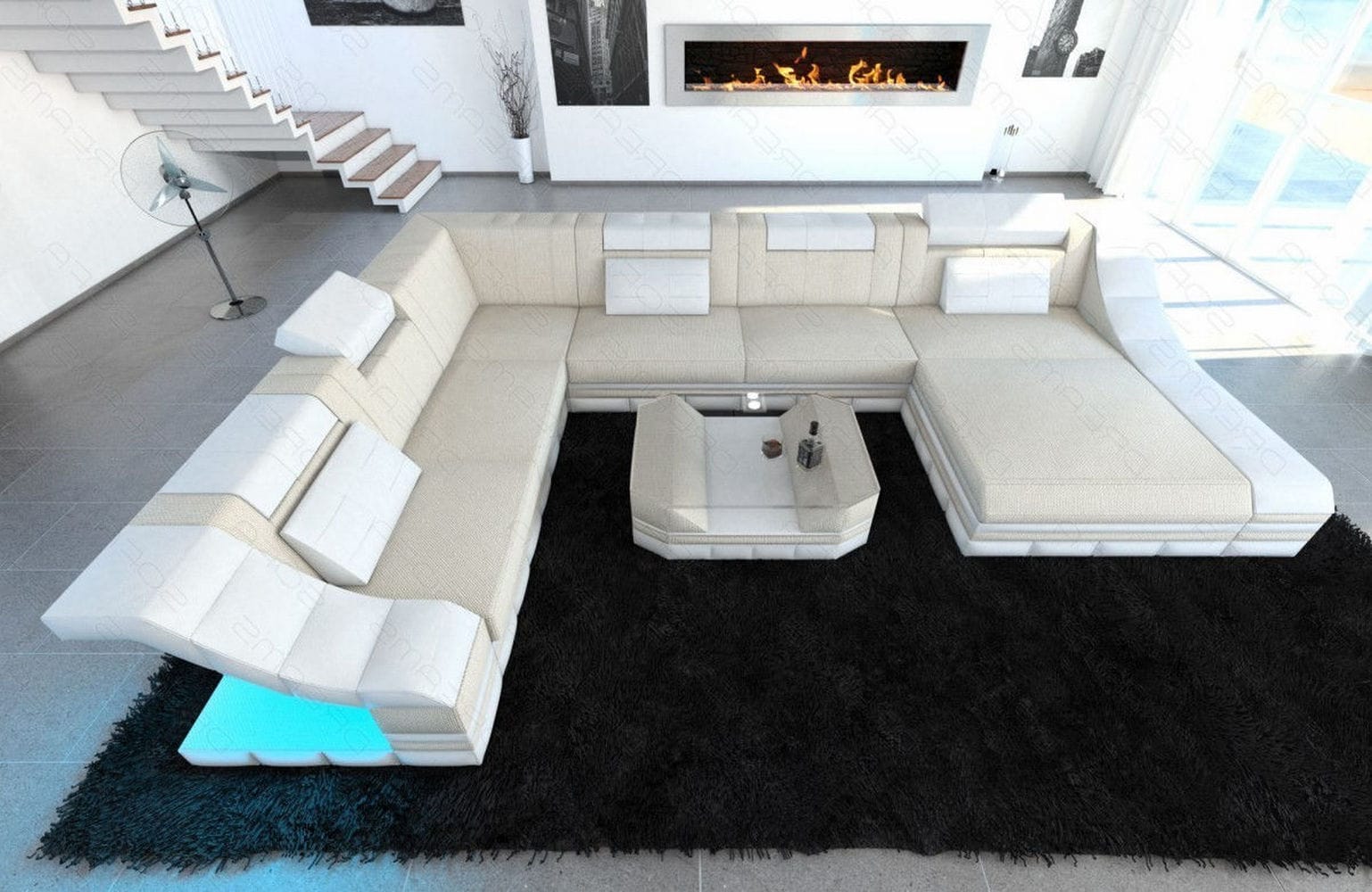 Design Stoff-Wohnlandschaft Turino XL – Komfort Elfenbein-Weiß