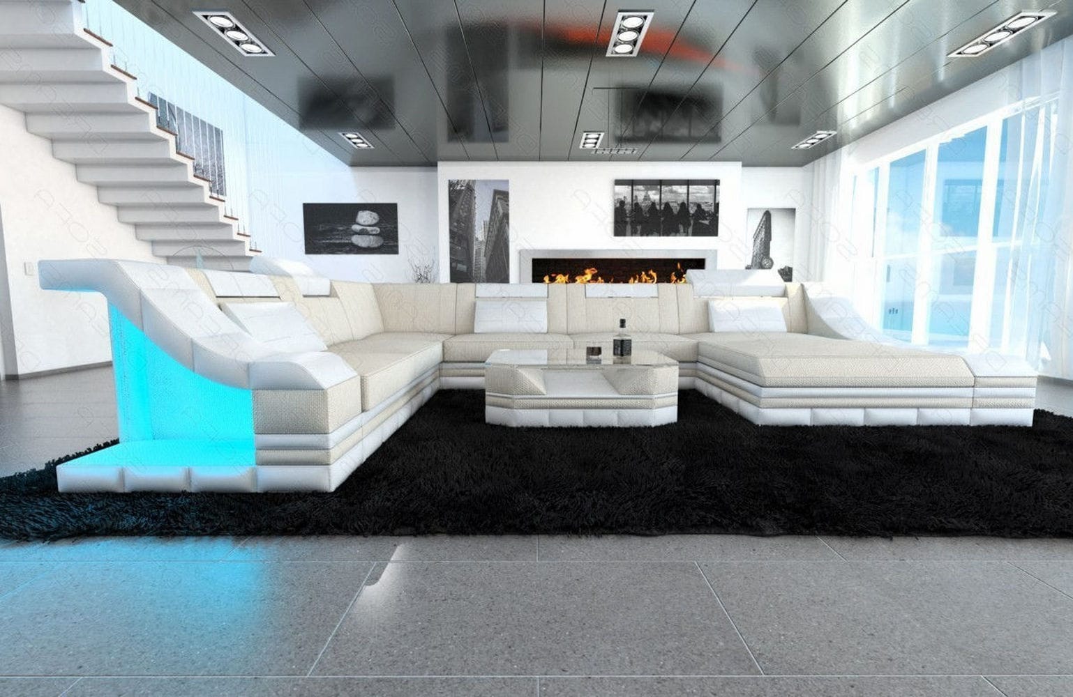 Design Stoff-Wohnlandschaft Turino XL – Komfort Elfenbein-Weiß