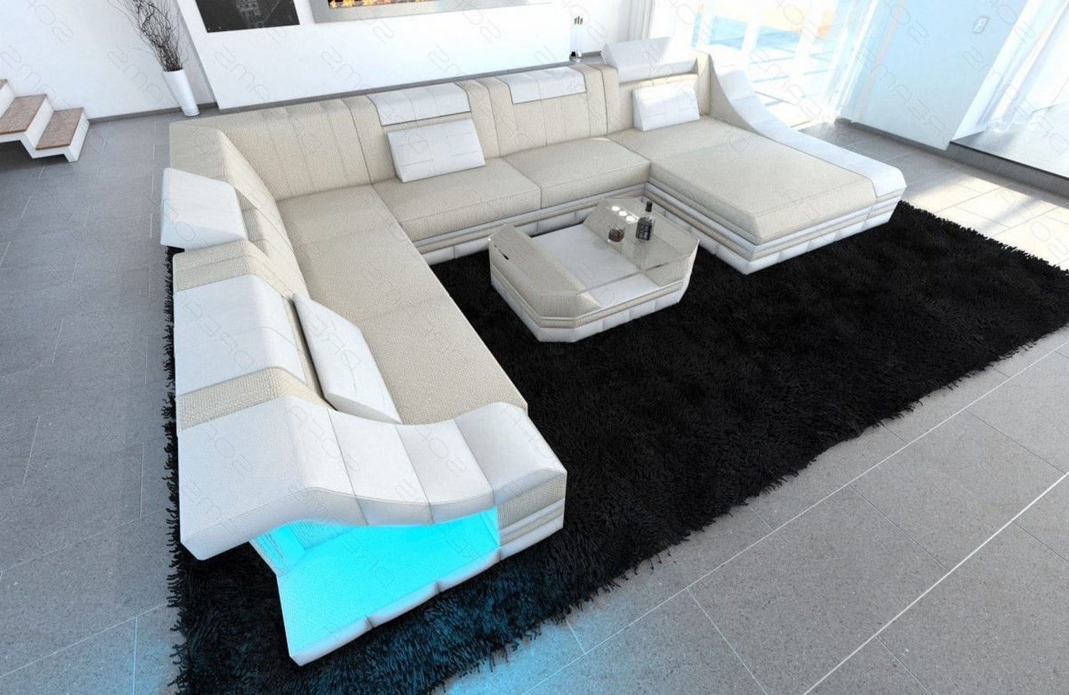 Design Stoff-Wohnlandschaft Turino XL – Komfort Elfenbein-Weiß