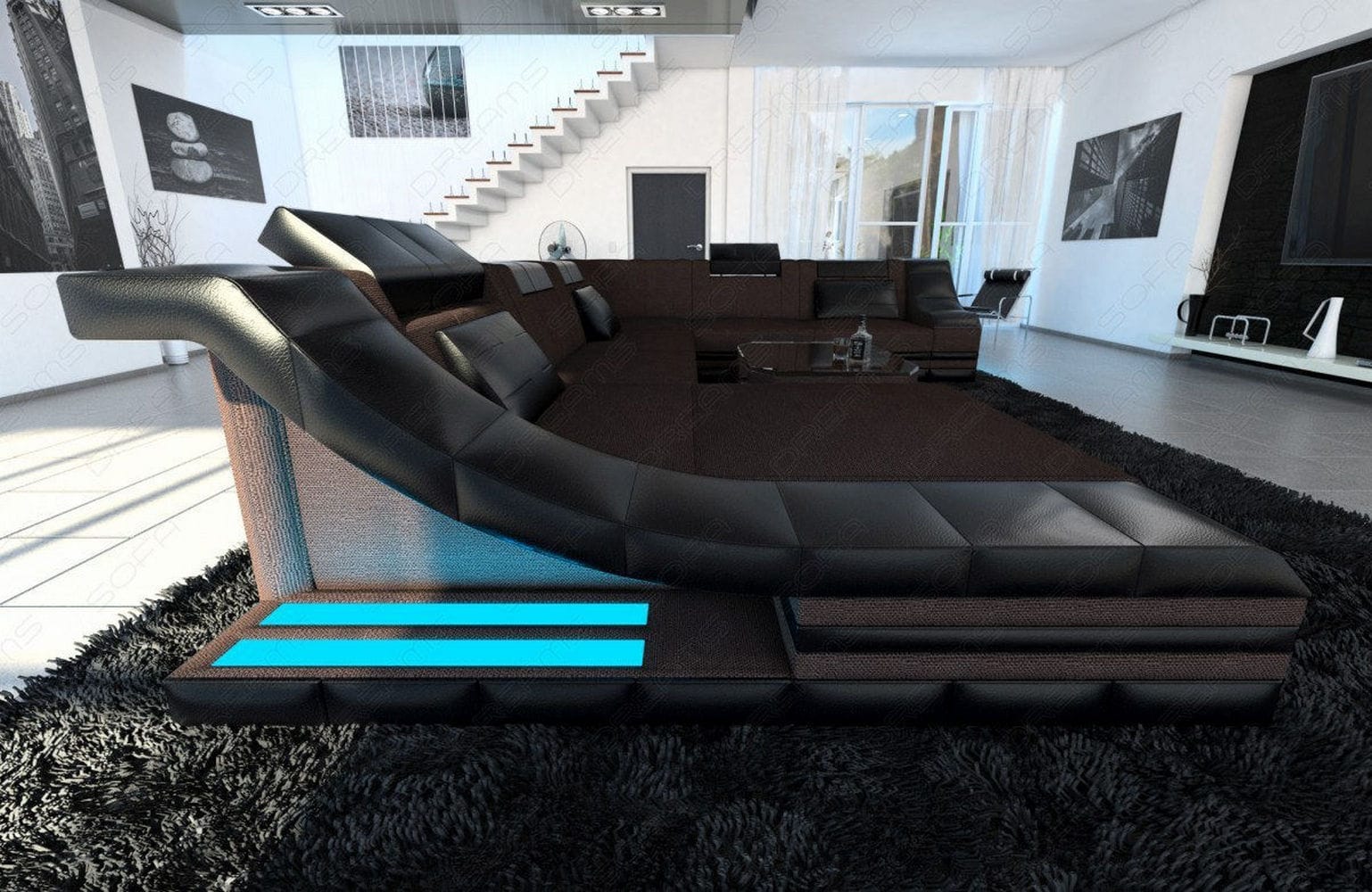 Design Stoff-Wohnlandschaft Turino XL – Komfort Graubraun-Schwarz