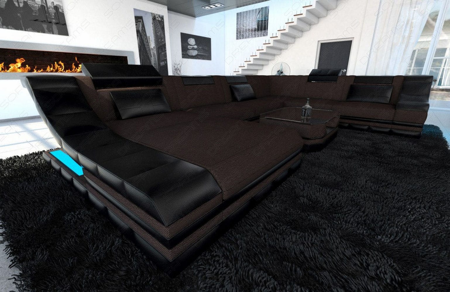 Design Stoff-Wohnlandschaft Turino XL – Komfort Graubraun-Schwarz
