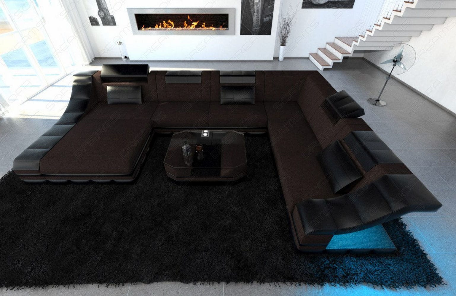 Design Stoff-Wohnlandschaft Turino XL – Komfort Graubraun-Schwarz