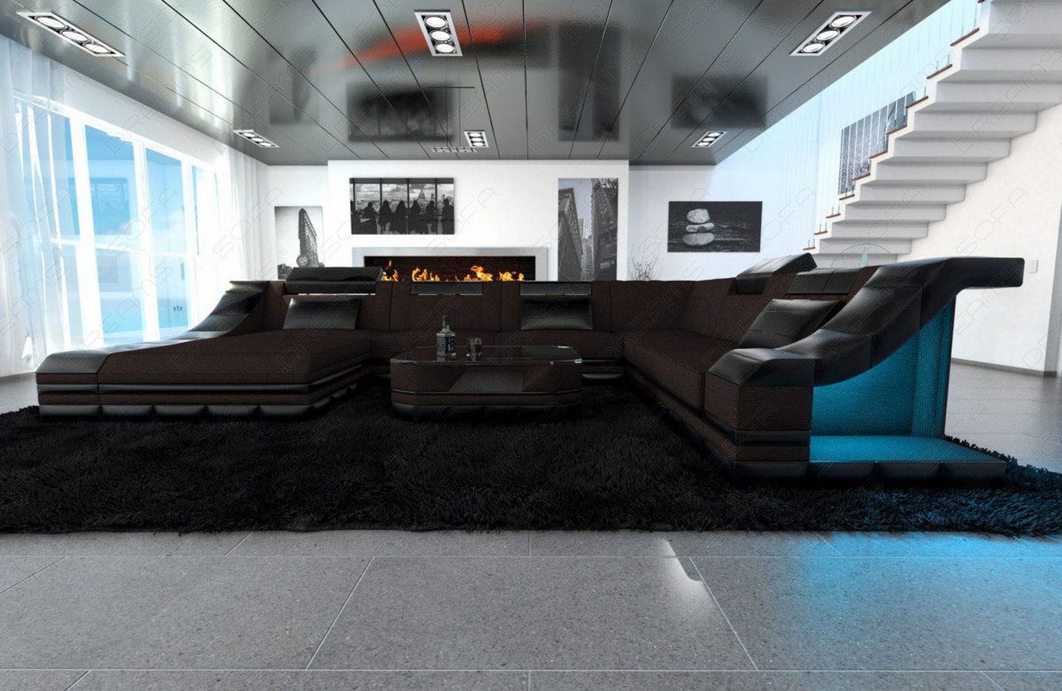 Design Stoff-Wohnlandschaft Turino XL – Komfort Graubraun-Schwarz