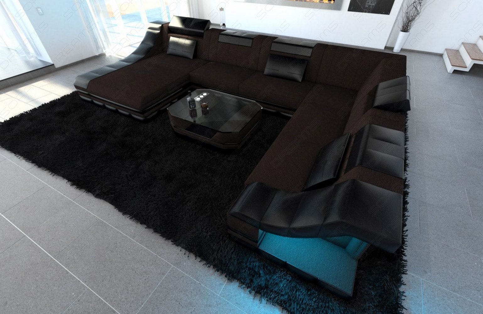 Design Stoff-Wohnlandschaft Turino XL – Komfort Graubraun-Schwarz