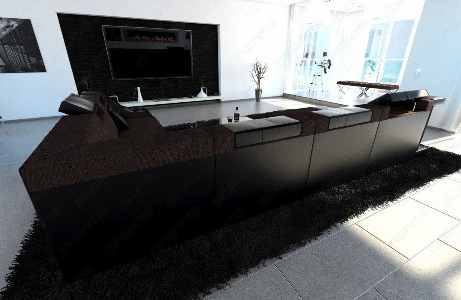 Design Stoff-Wohnlandschaft Turino XL – Komfort Graubraun-Schwarz