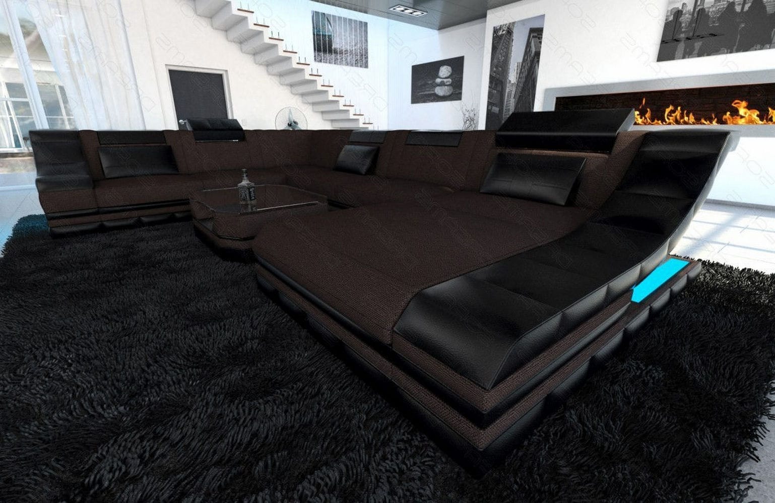 Design Stoff-Wohnlandschaft Turino XL – Komfort Graubraun-Schwarz