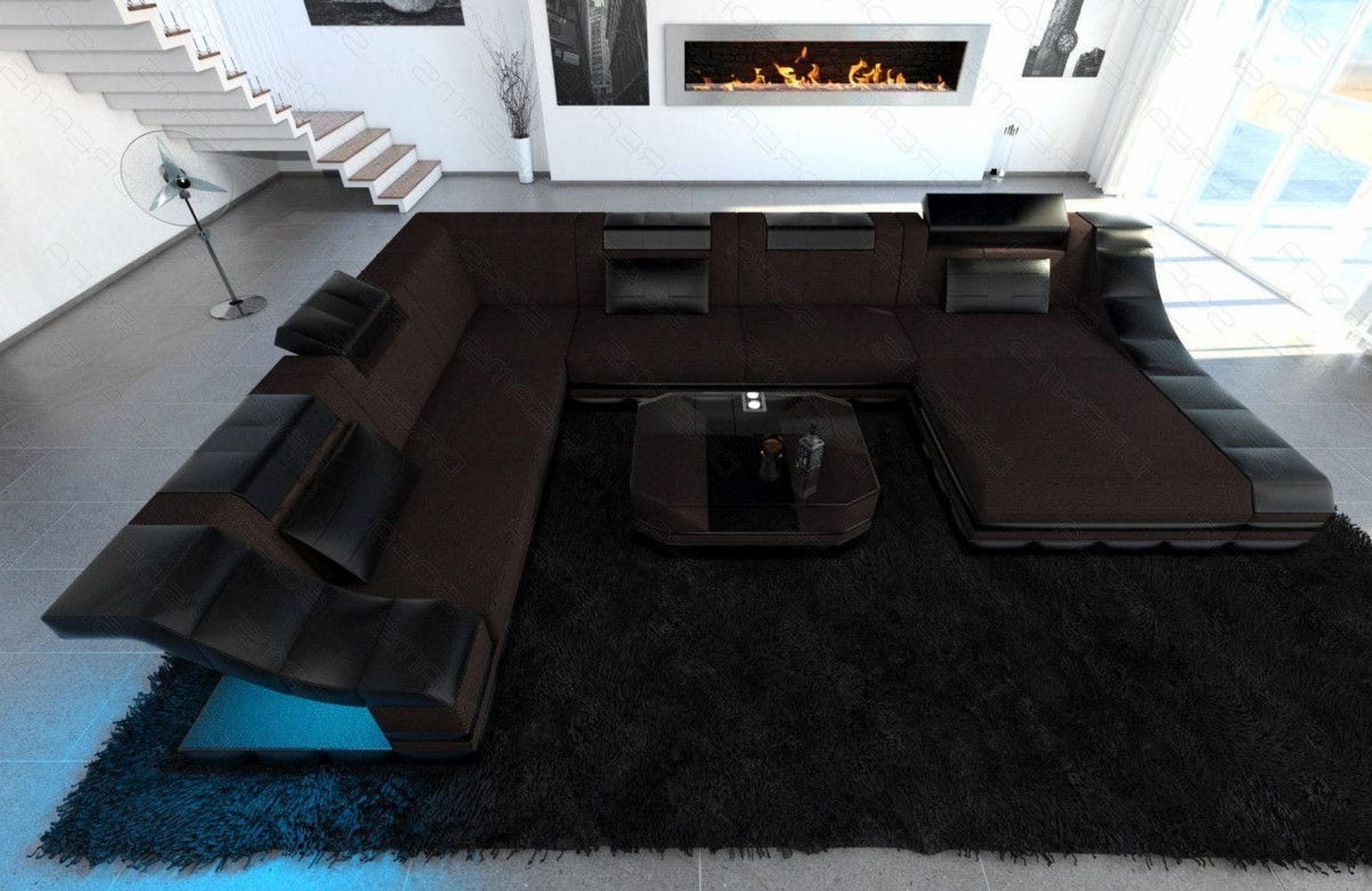 Design Stoff-Wohnlandschaft Turino XL – Komfort Graubraun-Schwarz