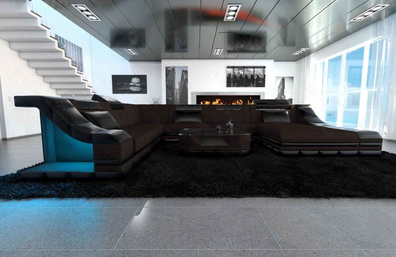 Design Stoff-Wohnlandschaft Turino XL – Komfort Graubraun-Schwarz