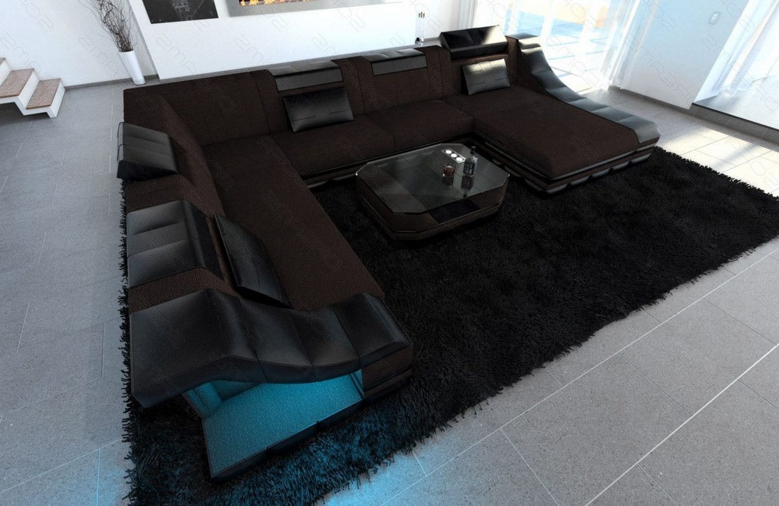 Design Stoff-Wohnlandschaft Turino XL – Komfort Graubraun-Schwarz