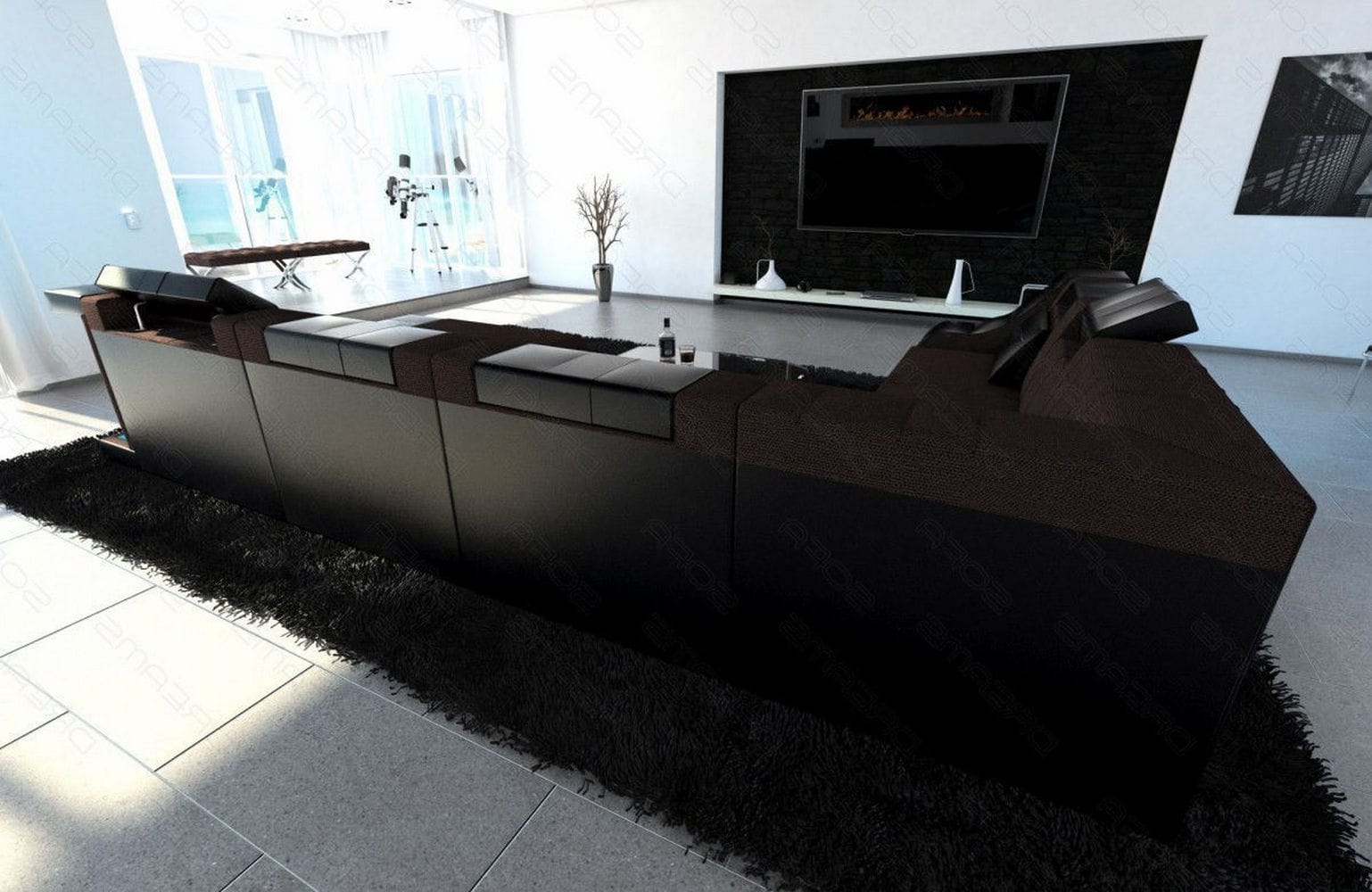 Design Stoff-Wohnlandschaft Turino XL – Komfort Graubraun-Schwarz