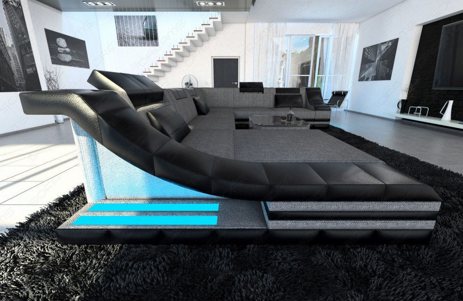 Design Stoff-Wohnlandschaft Turino XL – Komfort Grau-Schwarz