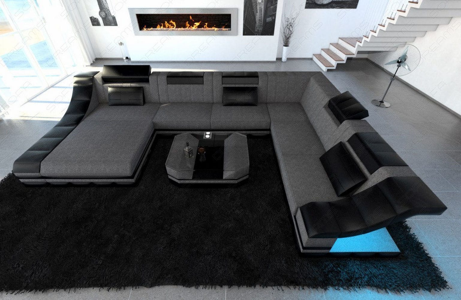 Design Stoff-Wohnlandschaft Turino XL – Komfort Grau-Schwarz
