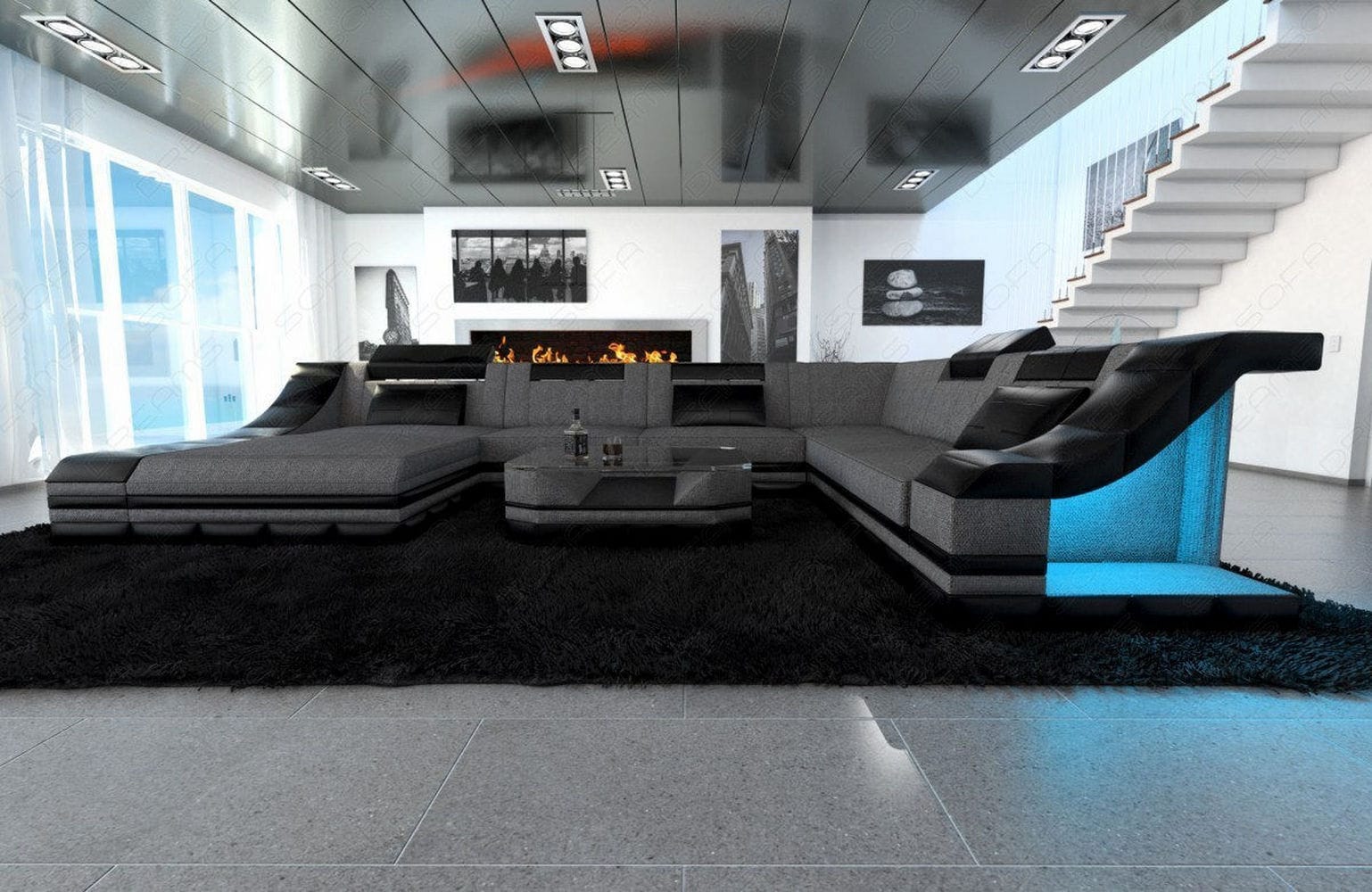 Design Stoff-Wohnlandschaft Turino XL – Komfort Grau-Schwarz