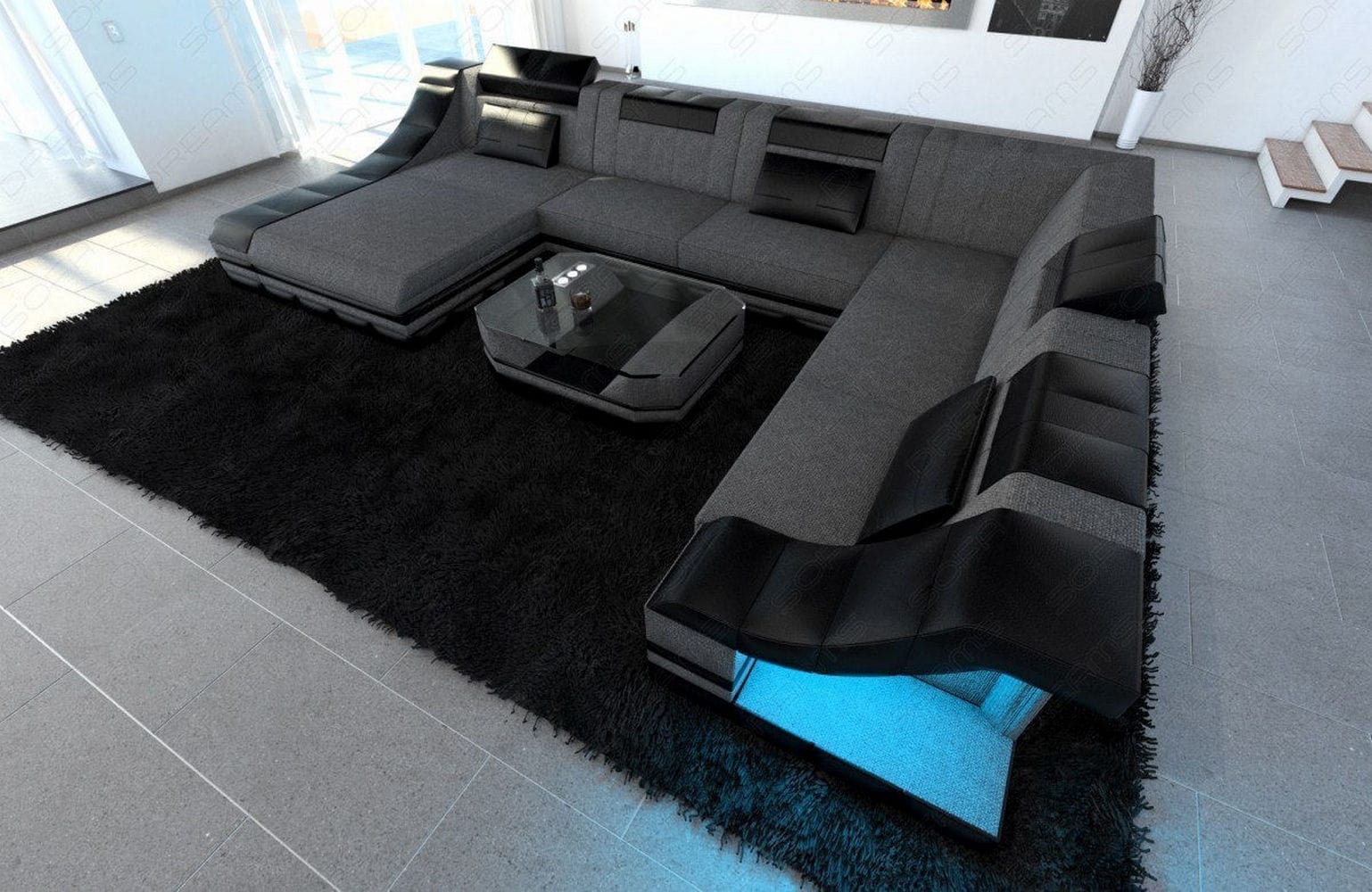 Design Stoff-Wohnlandschaft Turino XL – Komfort Grau-Schwarz