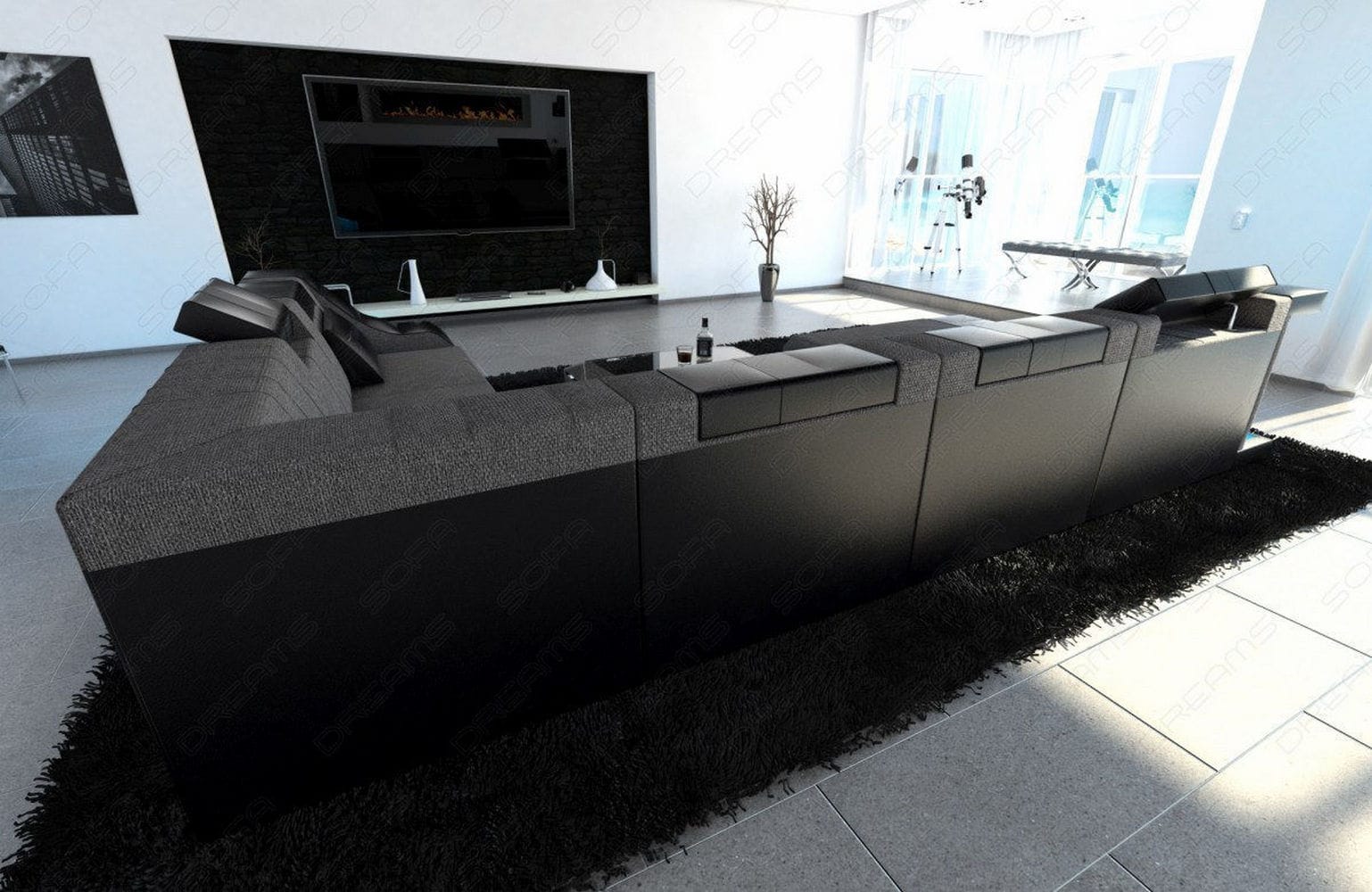 Design Stoff-Wohnlandschaft Turino XL – Komfort Grau-Schwarz