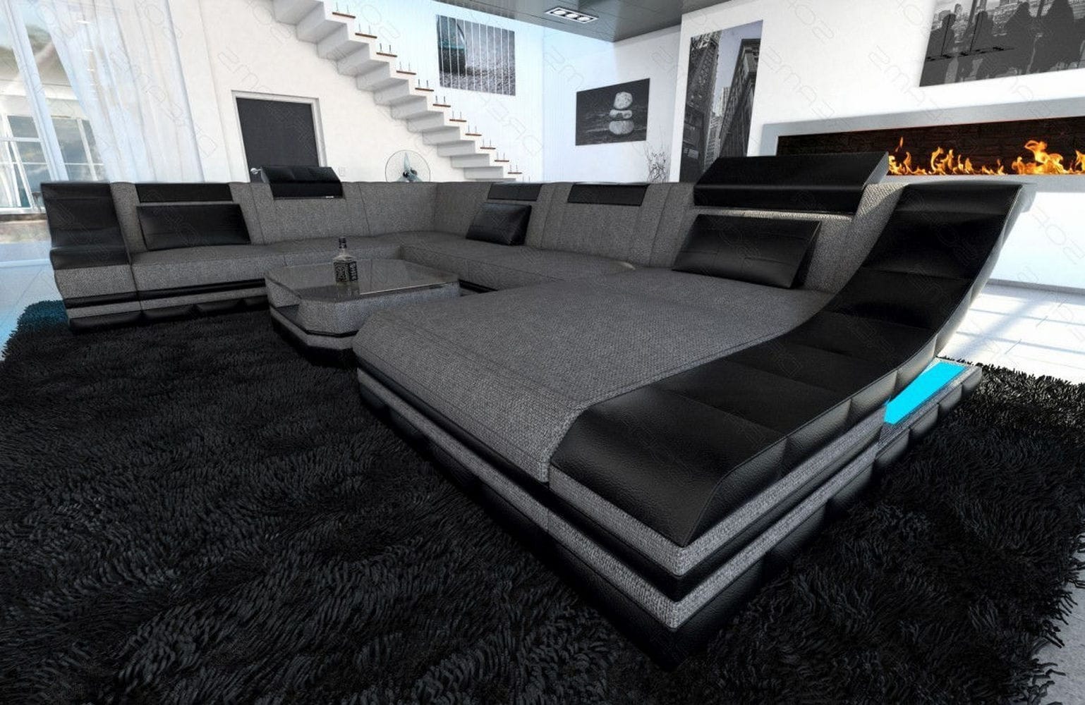 Design Stoff-Wohnlandschaft Turino XL – Komfort Grau-Schwarz