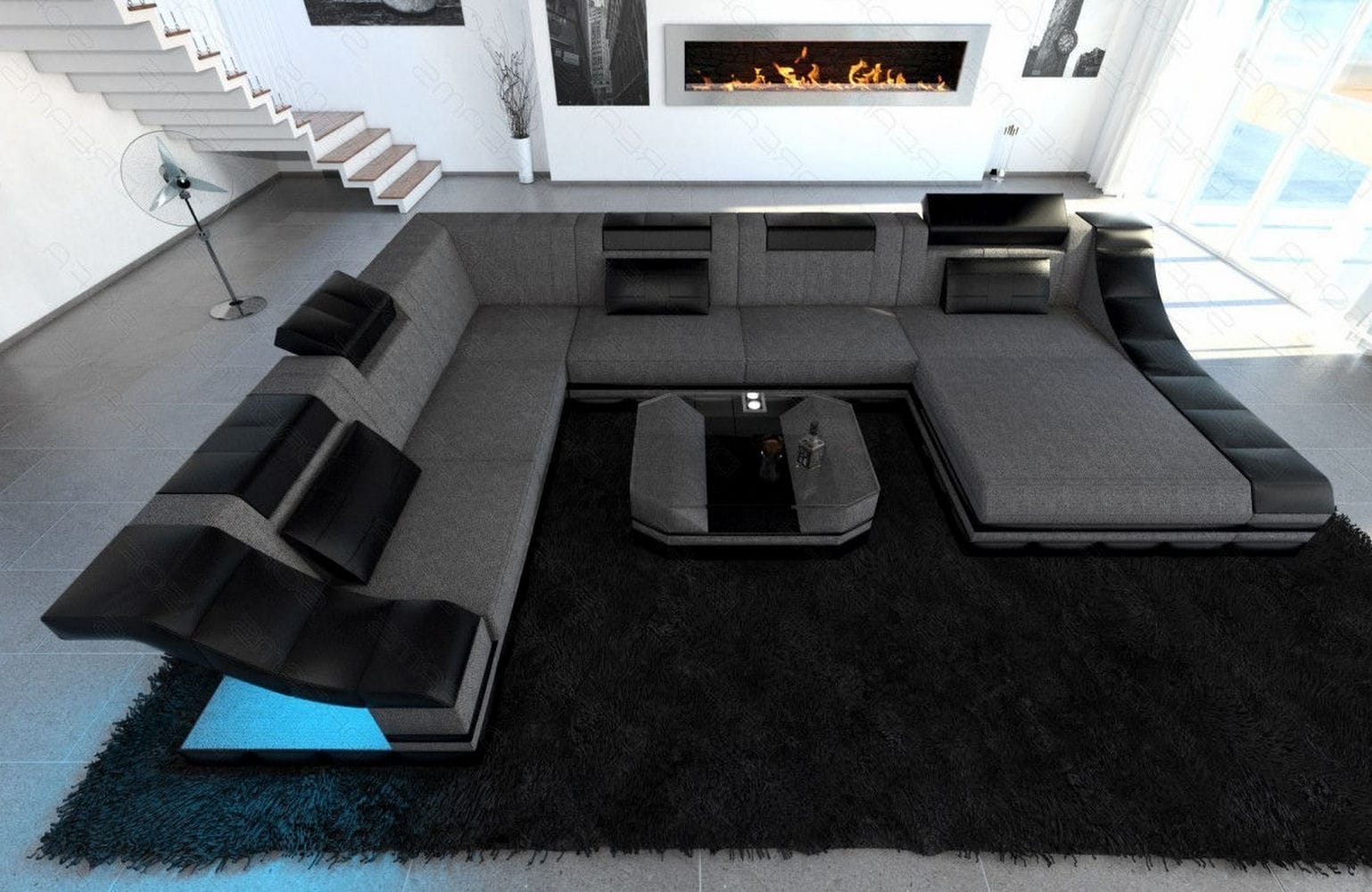 Design Stoff-Wohnlandschaft Turino XL – Komfort Grau-Schwarz