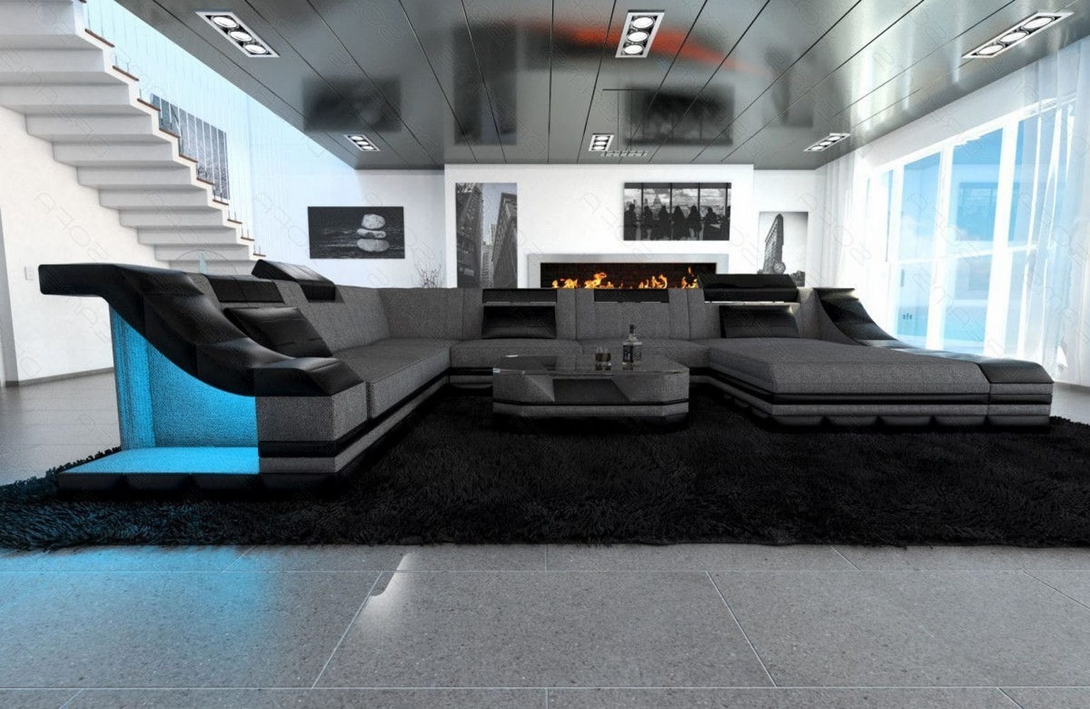 Design Stoff-Wohnlandschaft Turino XL – Komfort Grau-Schwarz