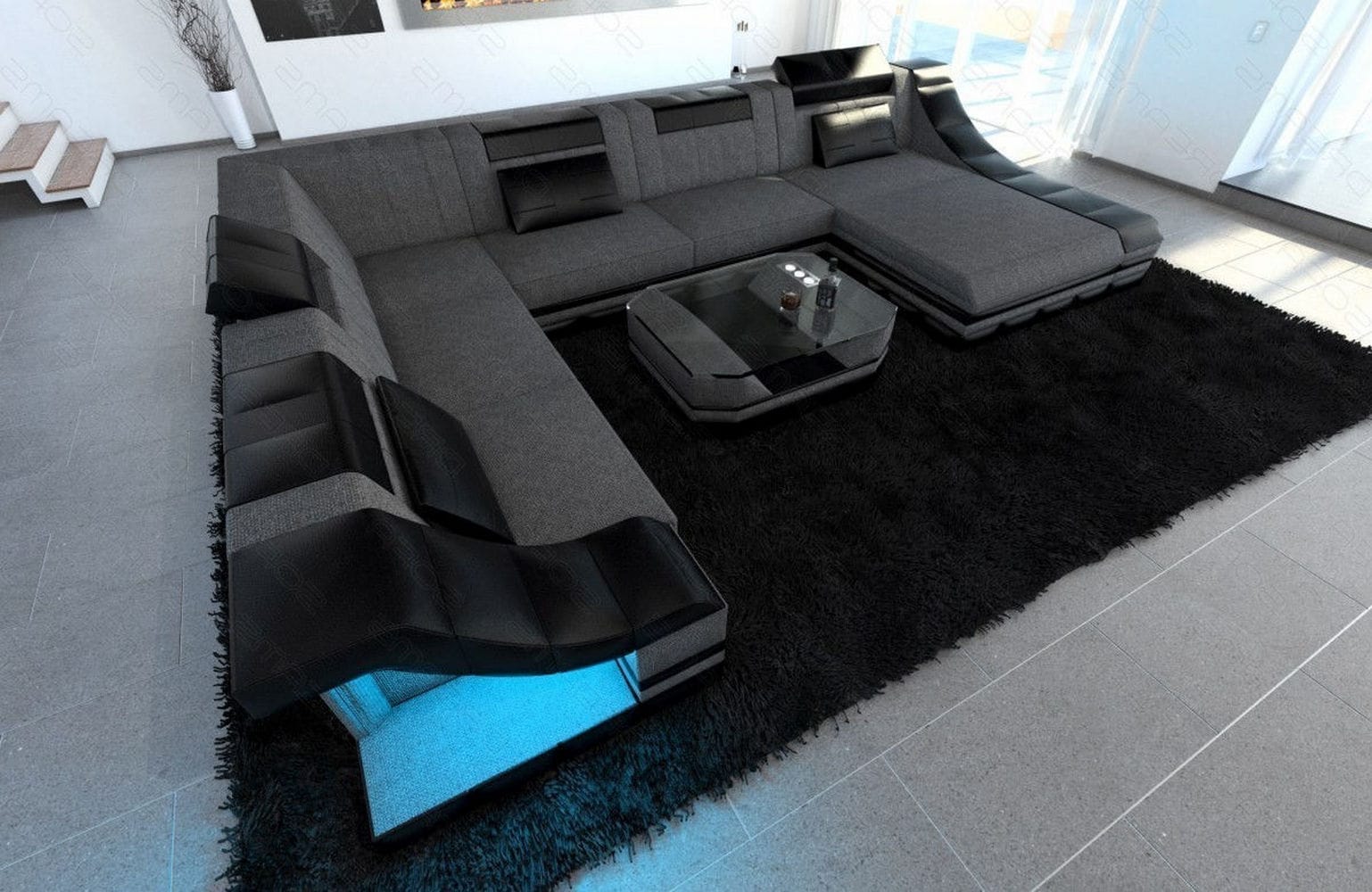 Design Stoff-Wohnlandschaft Turino XL – Komfort Grau-Schwarz