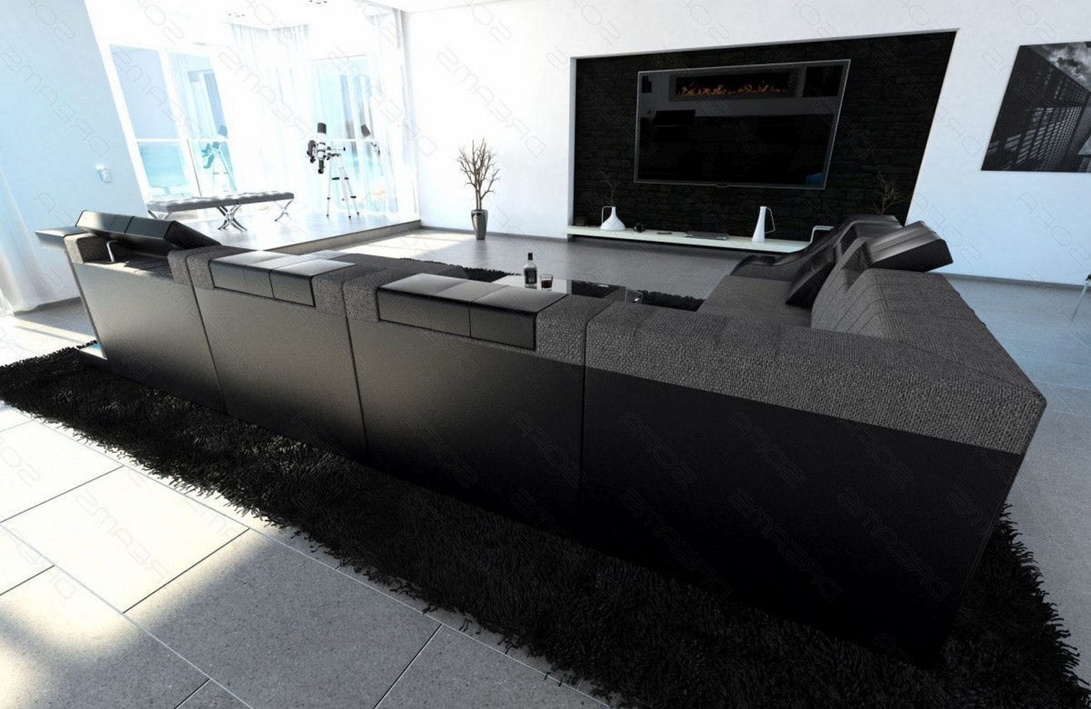 Design Stoff-Wohnlandschaft Turino XL – Komfort Grau-Schwarz