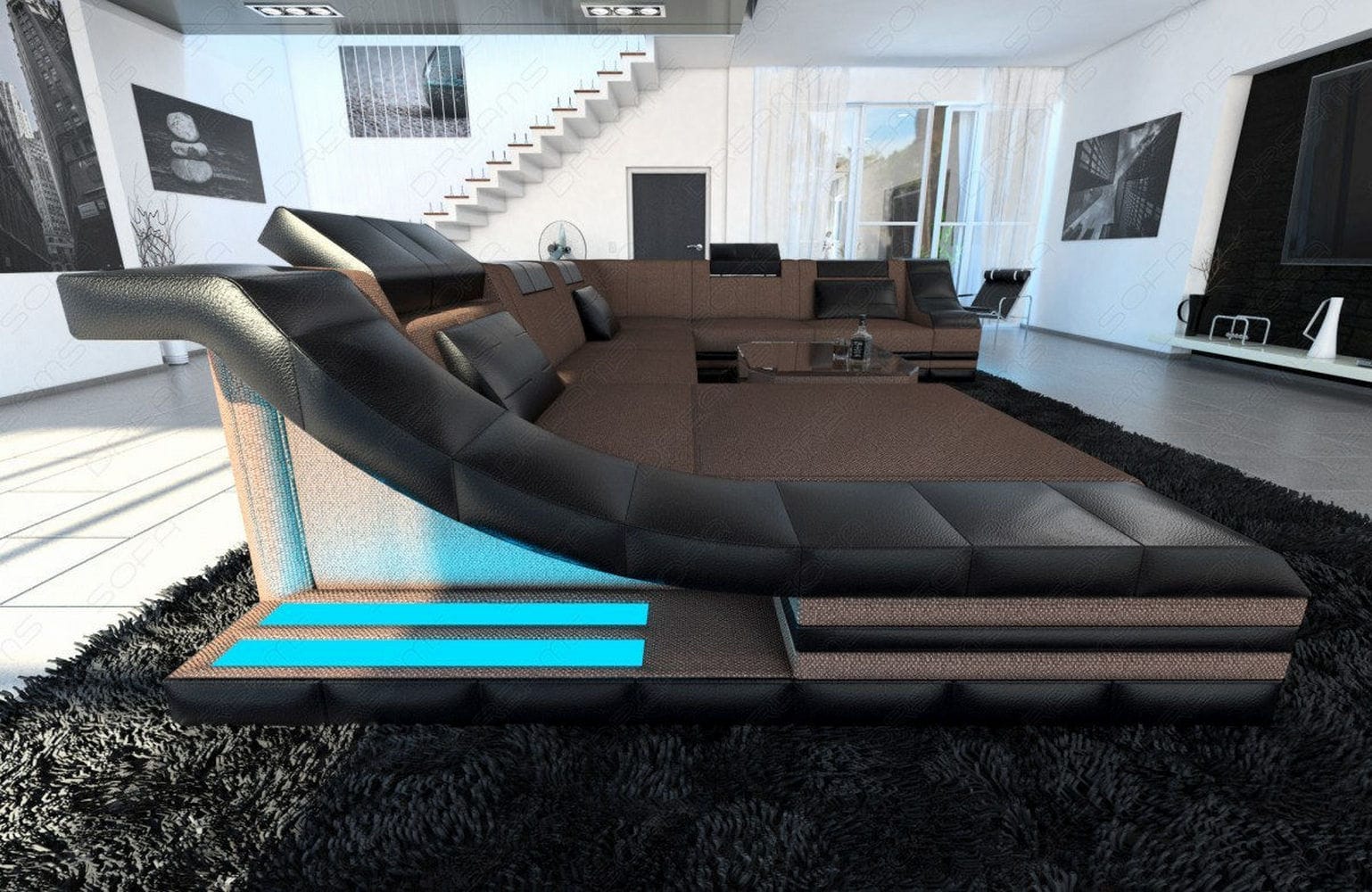 Design Stoff-Wohnlandschaft Turino XL – Komfort Braun-Schwarz