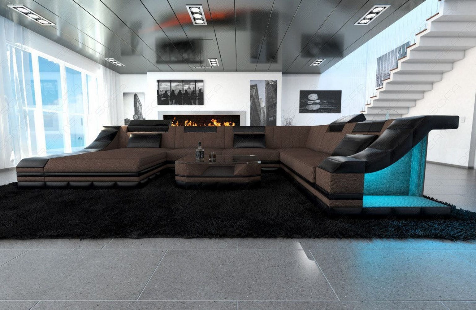 Design Stoff-Wohnlandschaft Turino XL – Komfort Braun-Schwarz
