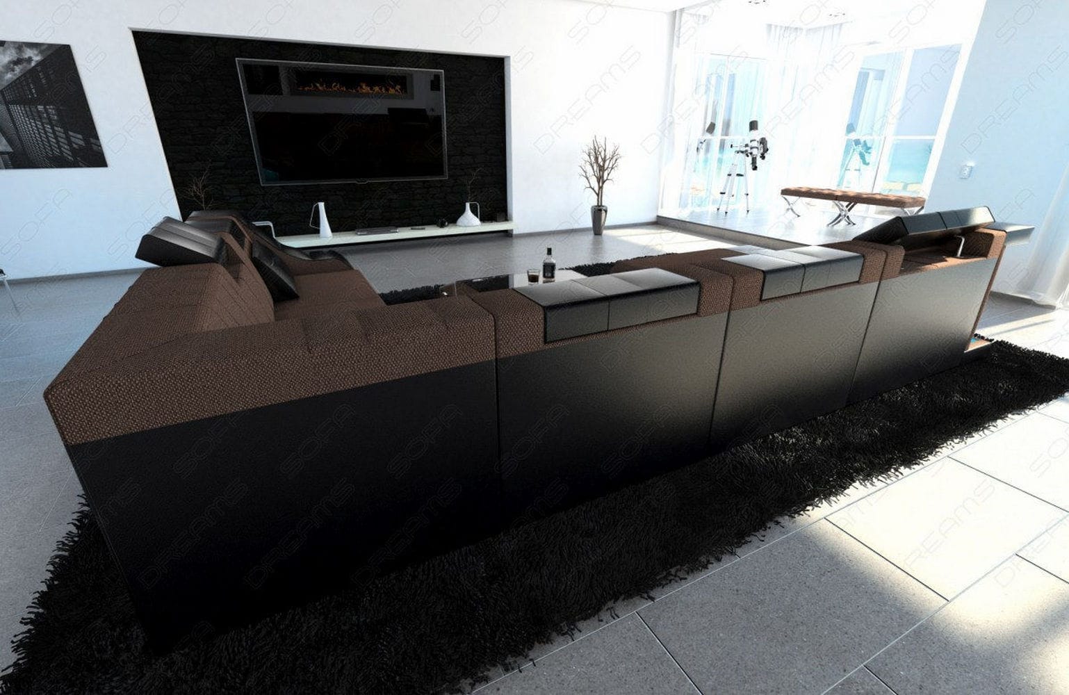 Design Stoff-Wohnlandschaft Turino XL – Komfort Braun-Schwarz