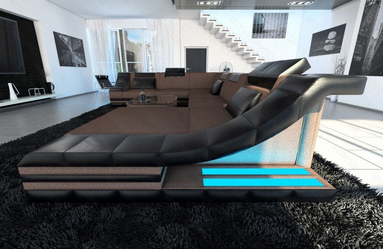 Design Stoff-Wohnlandschaft Turino XL – Komfort Braun-Schwarz