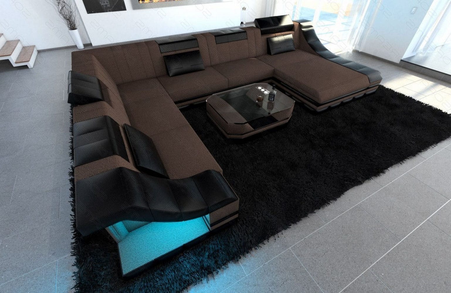 Design Stoff-Wohnlandschaft Turino XL – Komfort Braun-Schwarz