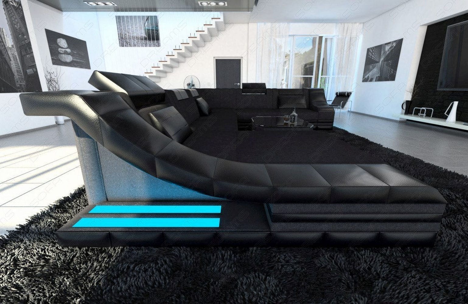 Design Stoff-Wohnlandschaft Turino XL – Komfort Schwarz-Schwarz