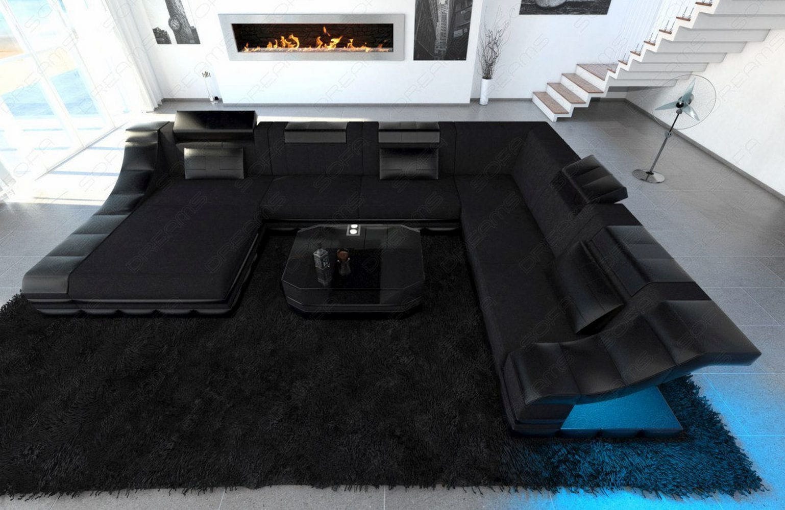 Design Stoff-Wohnlandschaft Turino XL – Komfort Schwarz-Schwarz