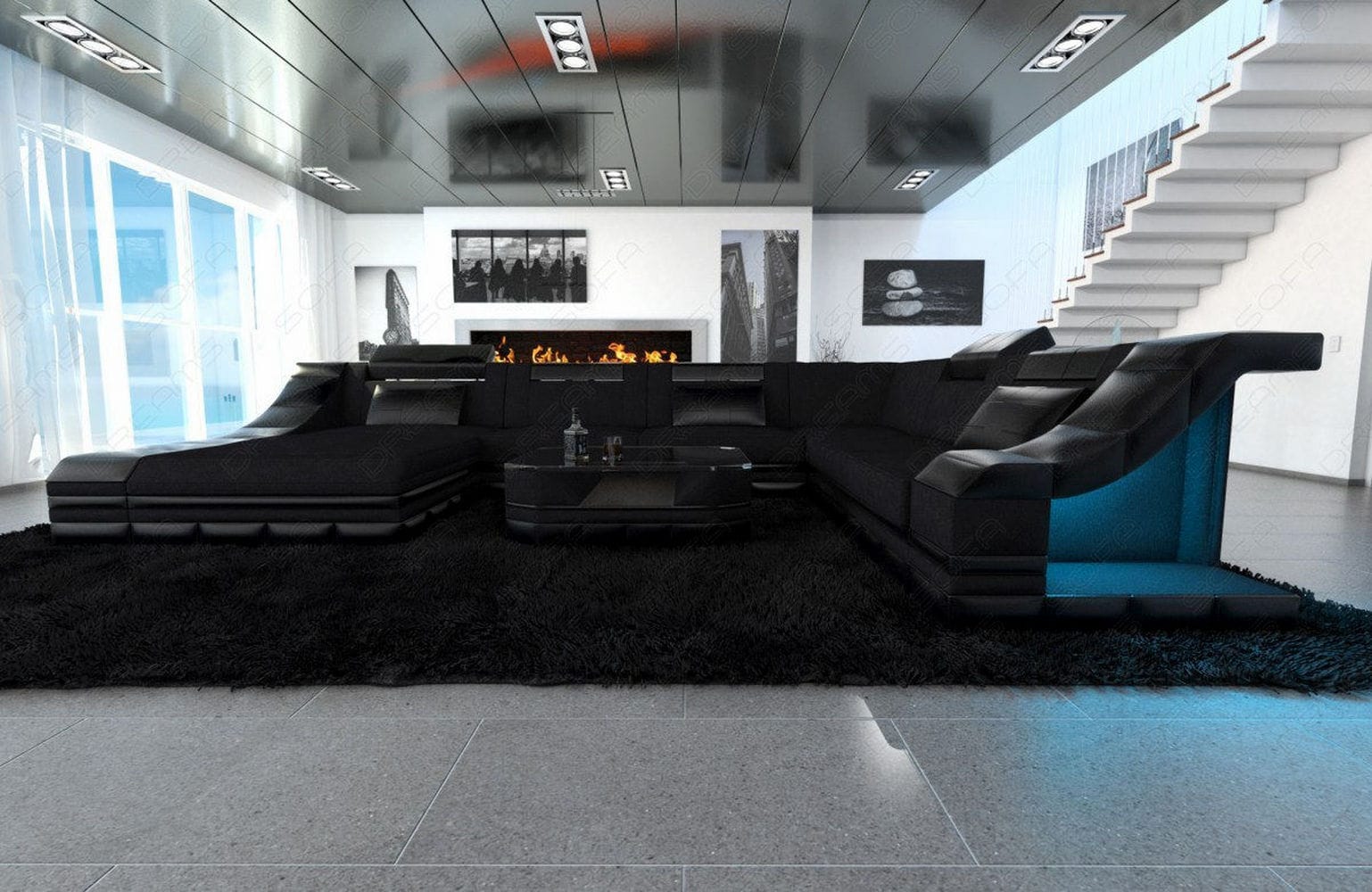 Design Stoff-Wohnlandschaft Turino XL – Komfort Schwarz-Schwarz
