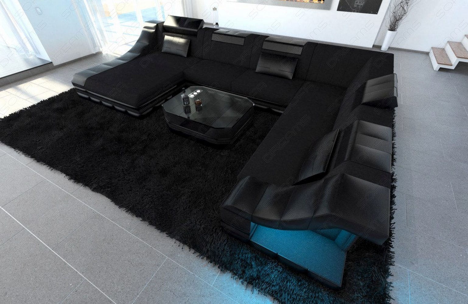 Design Stoff-Wohnlandschaft Turino XL – Komfort Schwarz-Schwarz