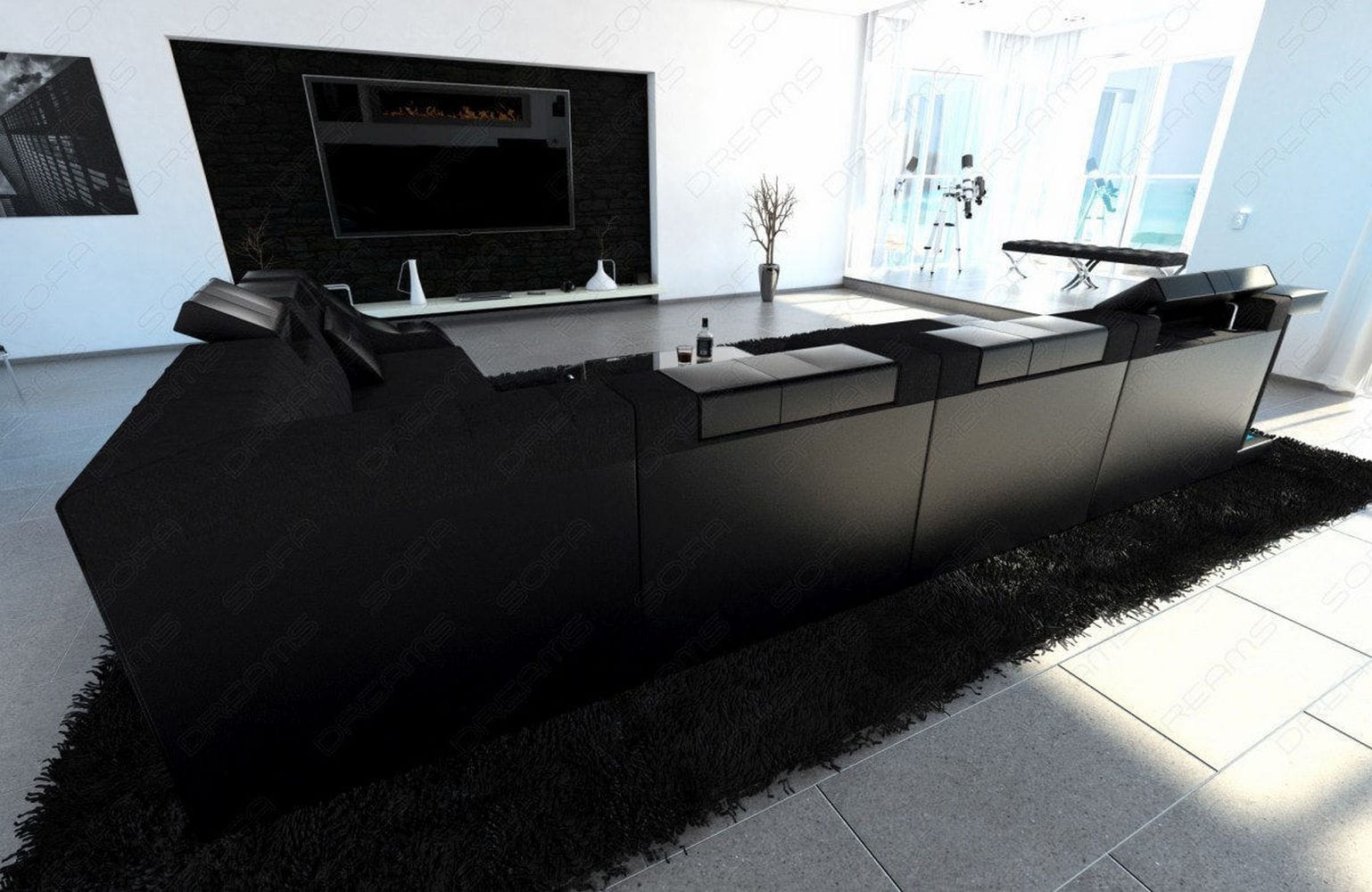 Design Stoff-Wohnlandschaft Turino XL – Komfort Schwarz-Schwarz