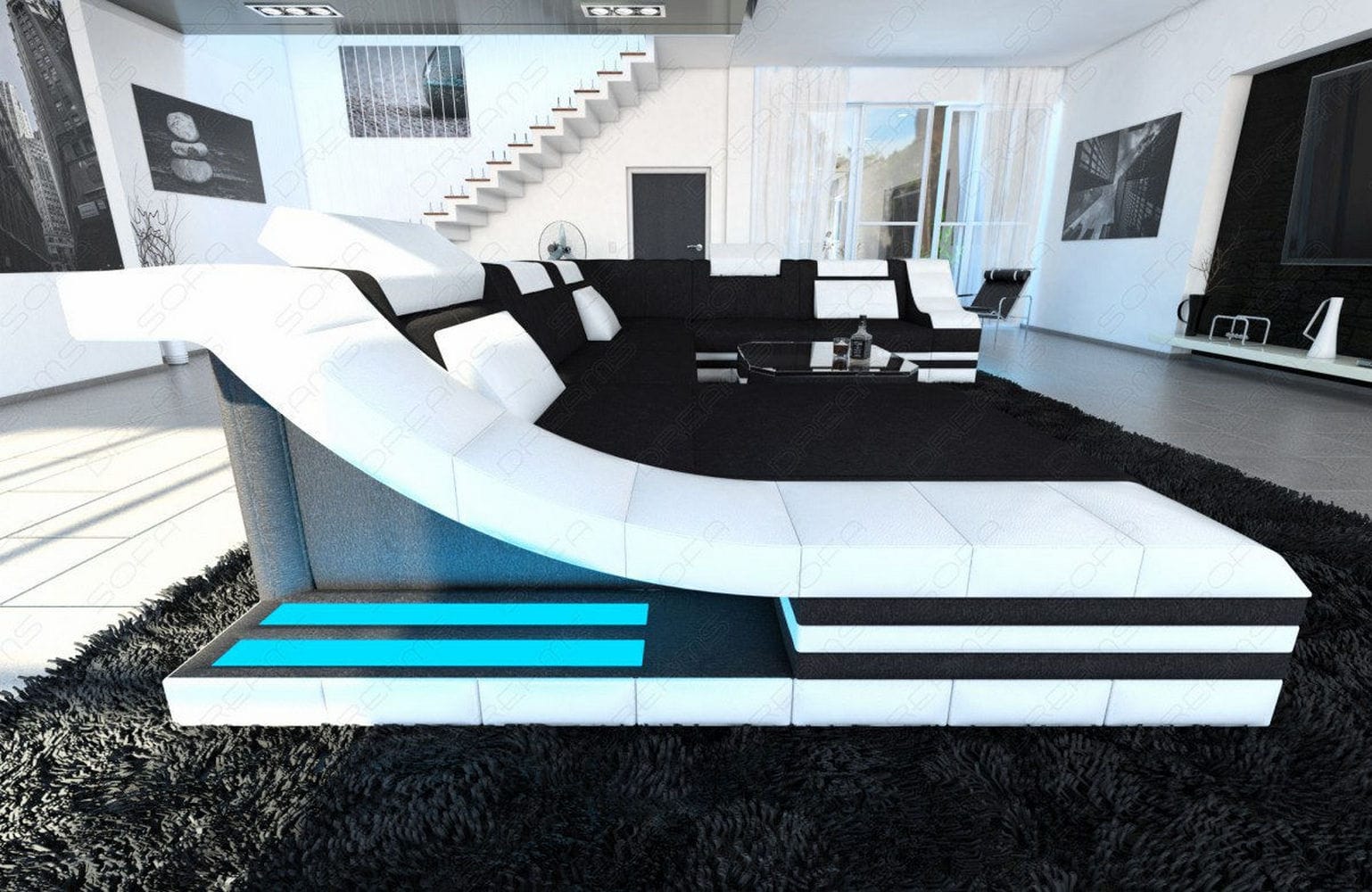 Design Stoff-Wohnlandschaft Turino XL – Komfort Schwarz-Weiß