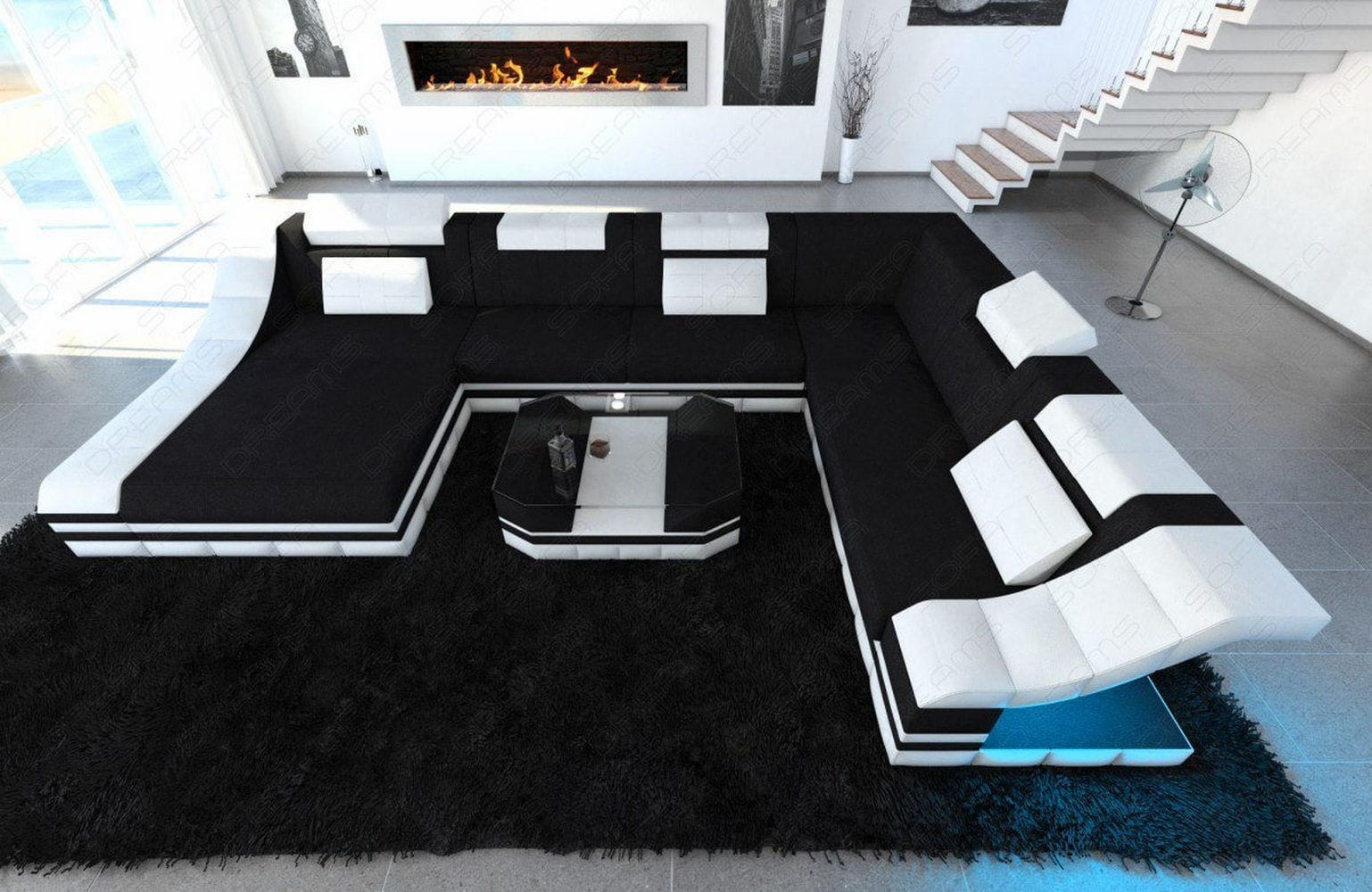 Design Stoff-Wohnlandschaft Turino XL – Komfort Schwarz-Weiß