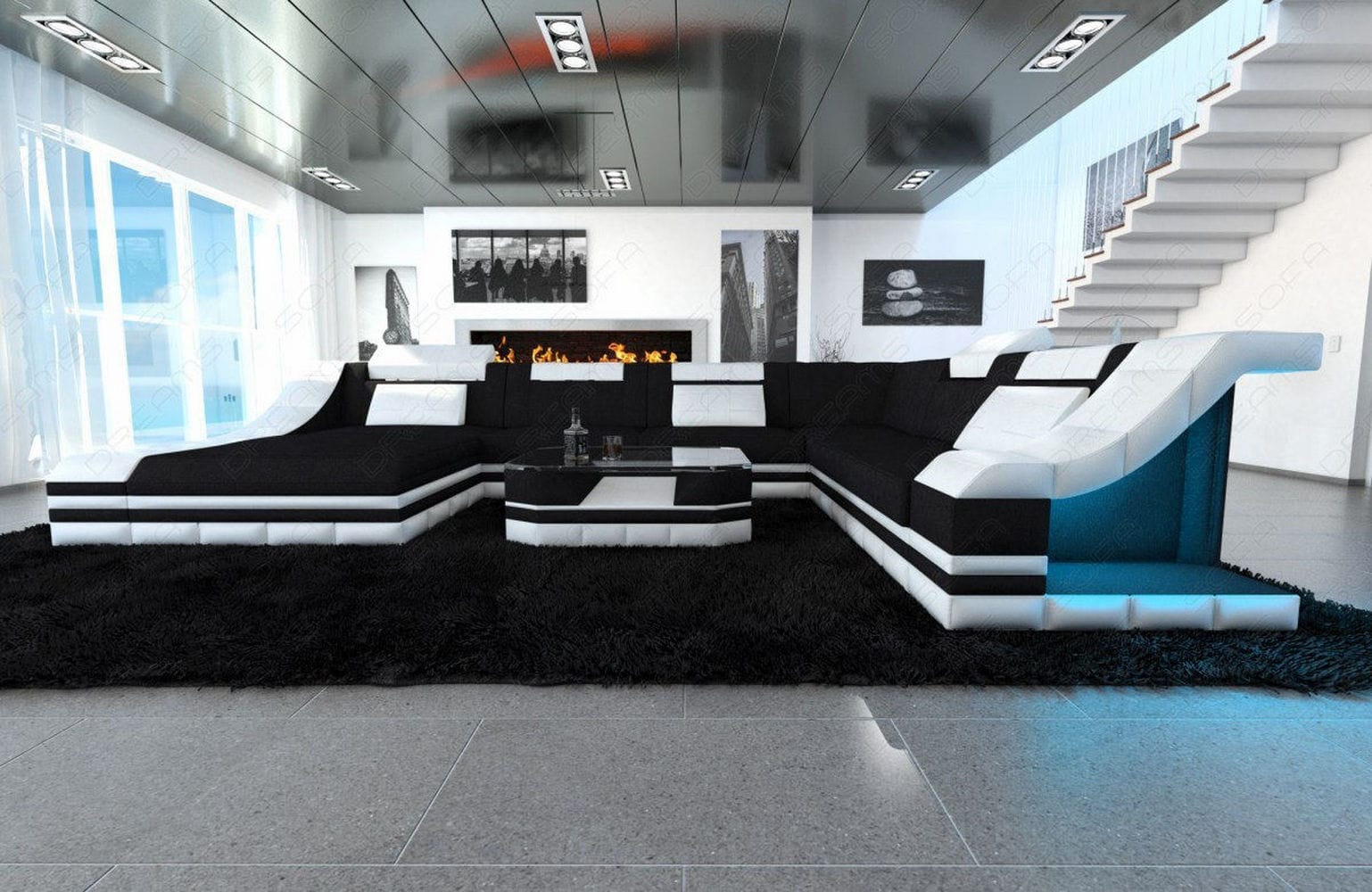 Design Stoff-Wohnlandschaft Turino XL – Komfort Schwarz-Weiß