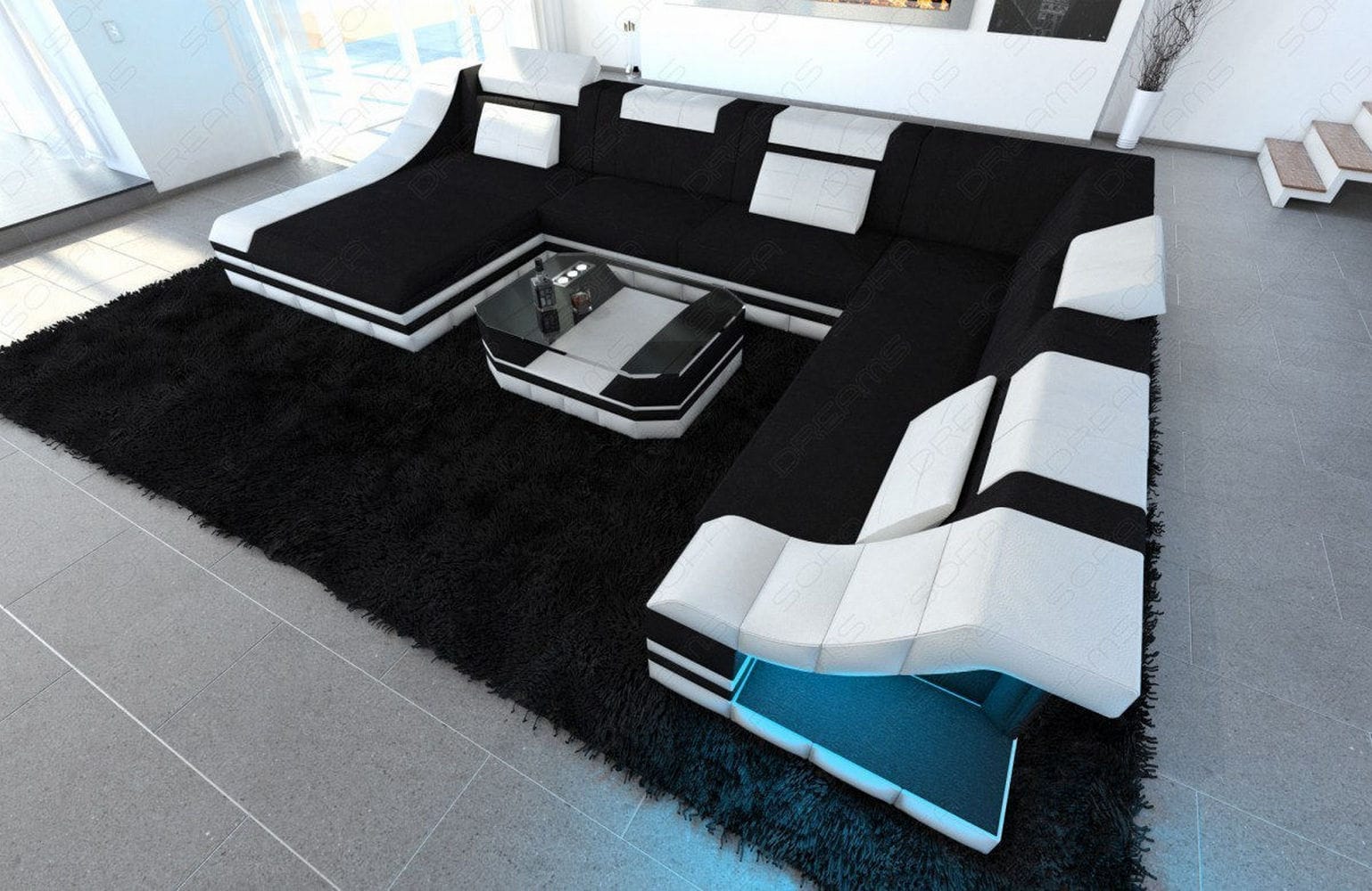 Design Stoff-Wohnlandschaft Turino XL – Komfort Schwarz-Weiß