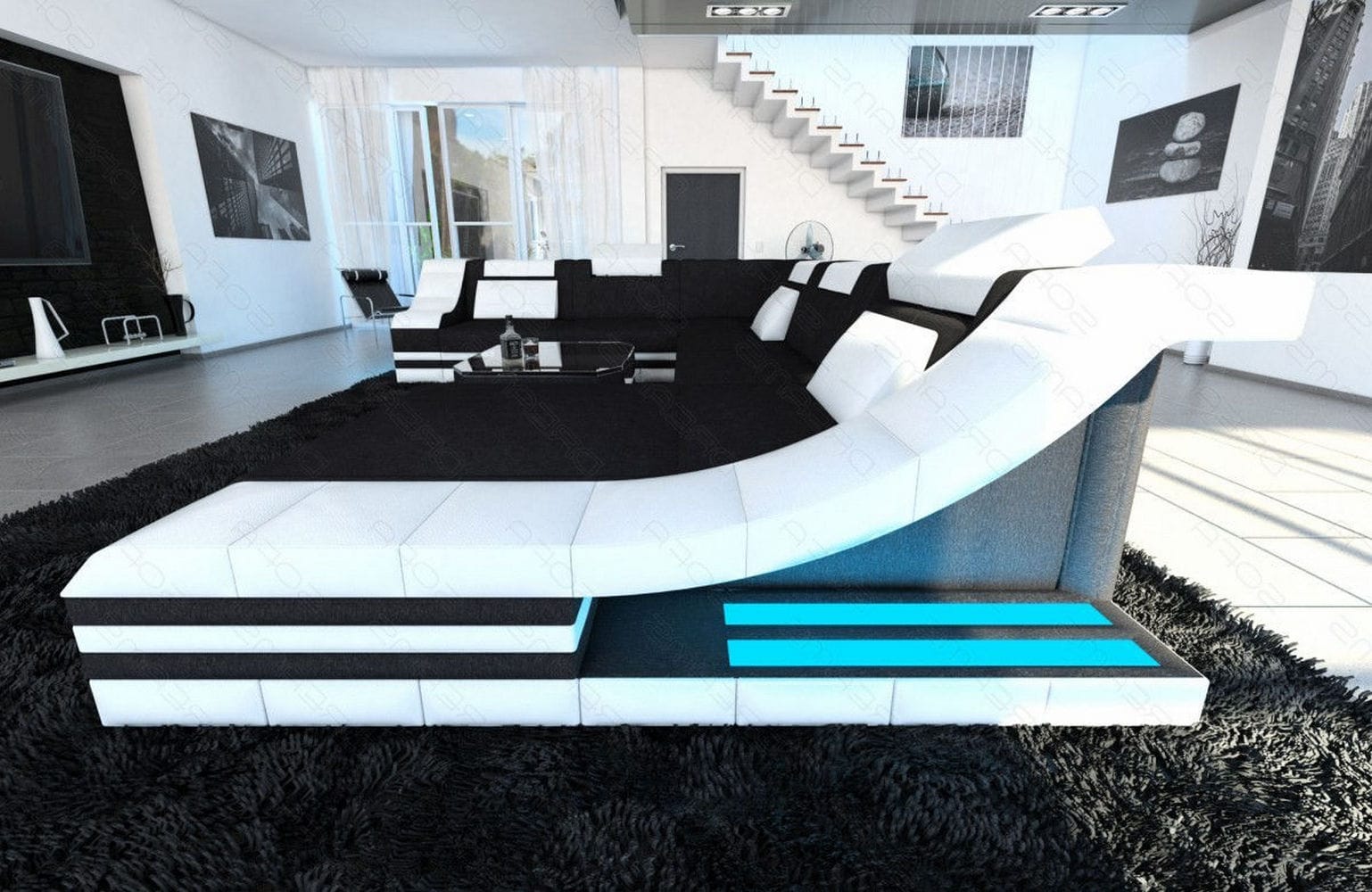 Design Stoff-Wohnlandschaft Turino XL – Komfort Schwarz-Weiß