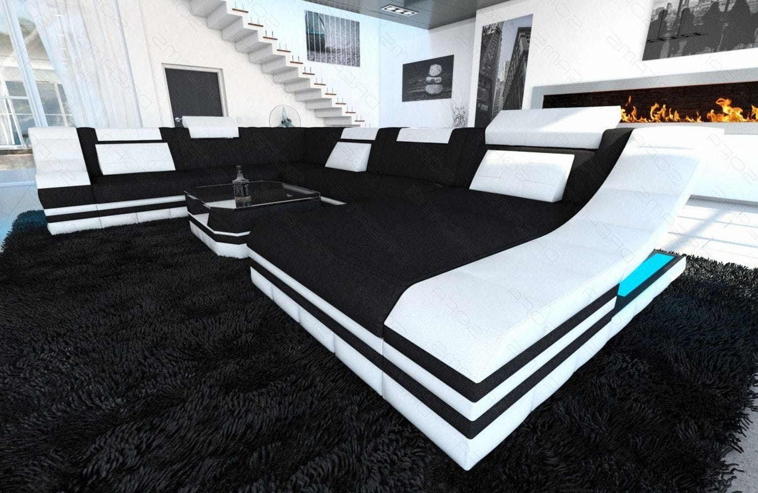 Design Stoff-Wohnlandschaft Turino XL – Komfort Schwarz-Weiß